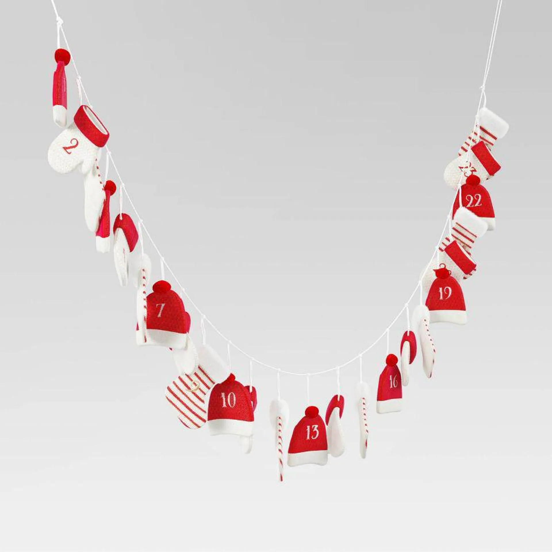 6' Fabric Stocking, Hat and Mitten Hanging Garland Christmas Advent Calendar Red/White - Wondershop™