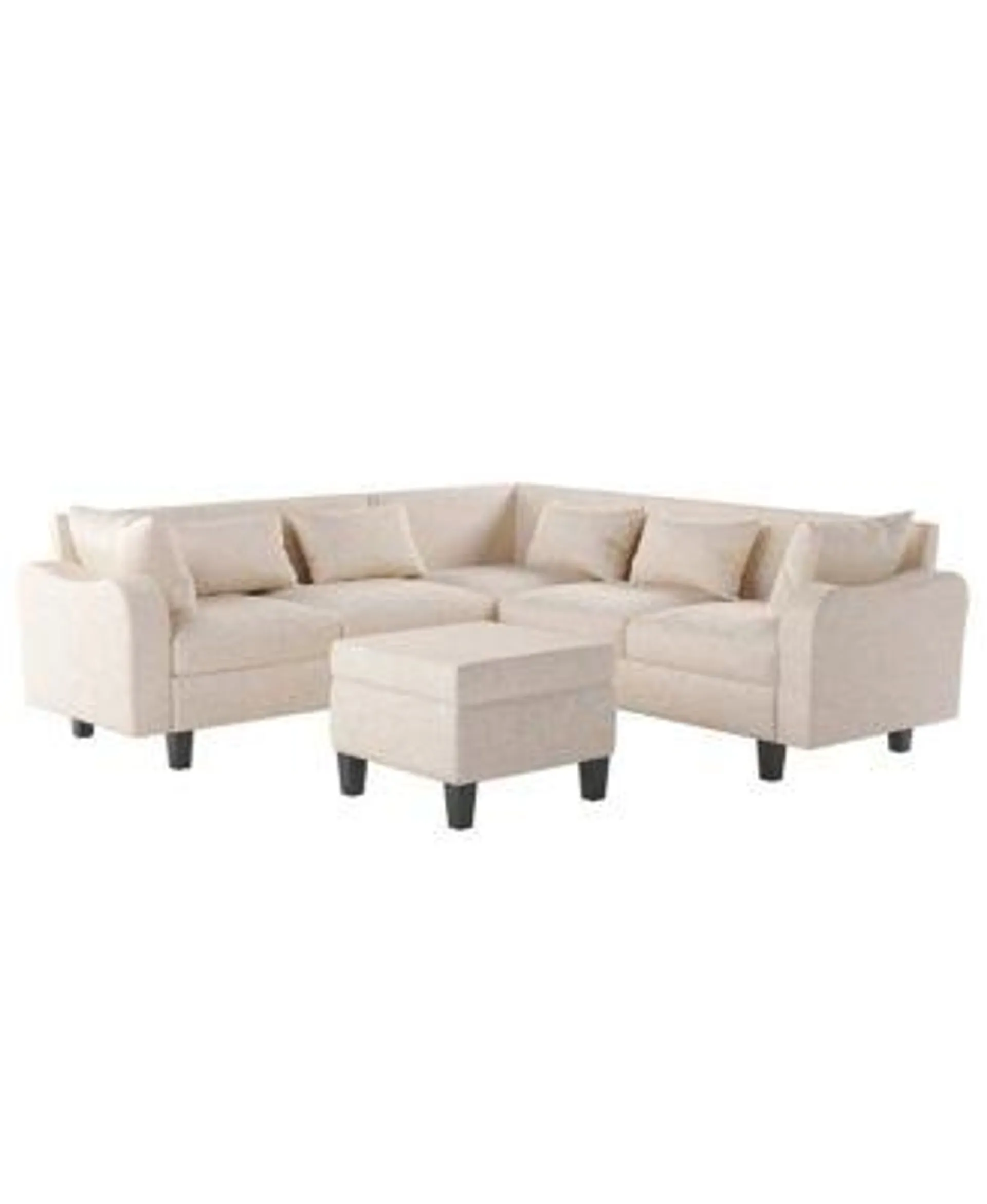 87" Modern Sectional Sofa with coffee table,6-Seat Couch Set with Storage Ottoman,Various Combinations,L-Shape Indoor Furniture with Unique Armrests