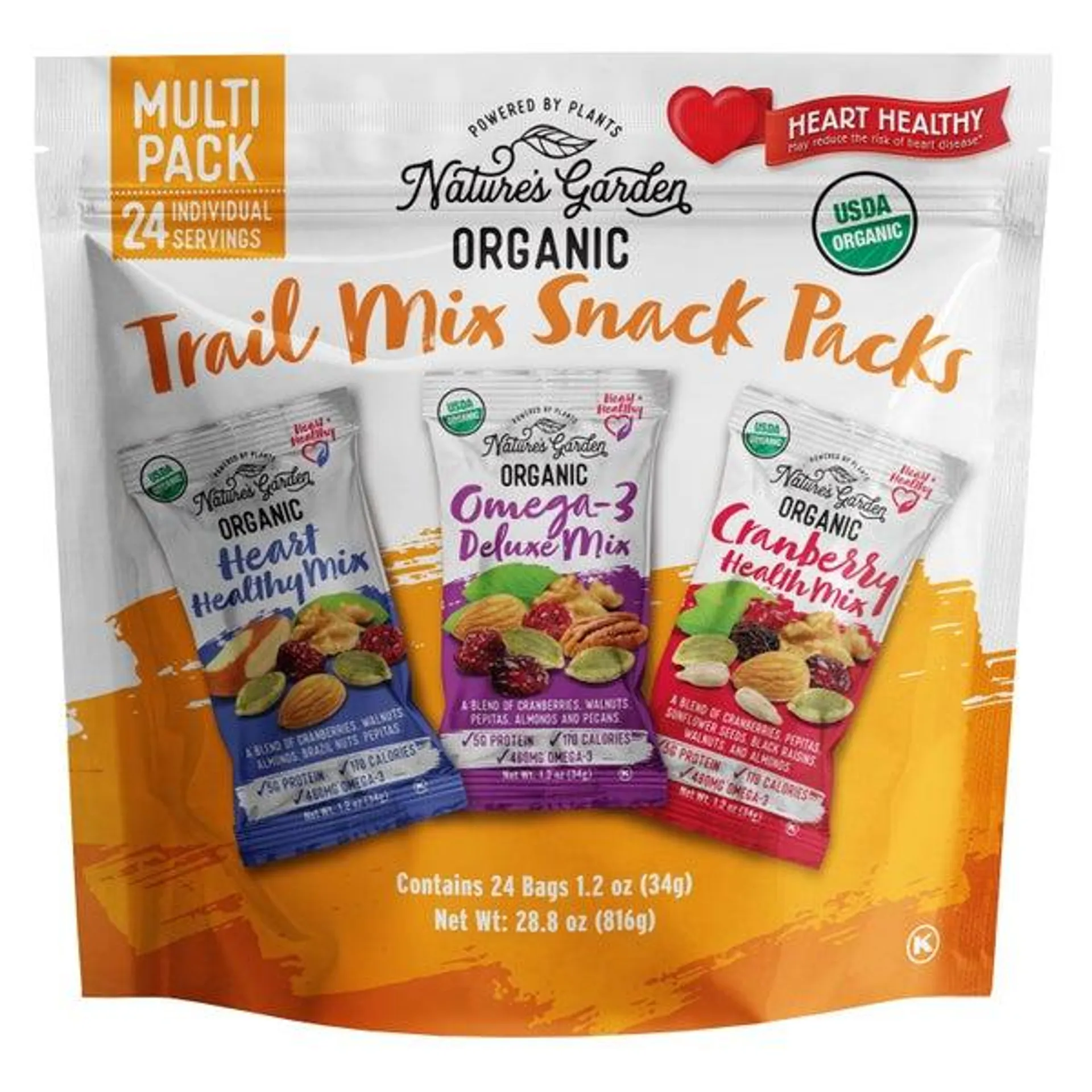 Nature's Garden Organic Trail Mix Snack Packs, Variety Pack, 1.2 oz, 24-count