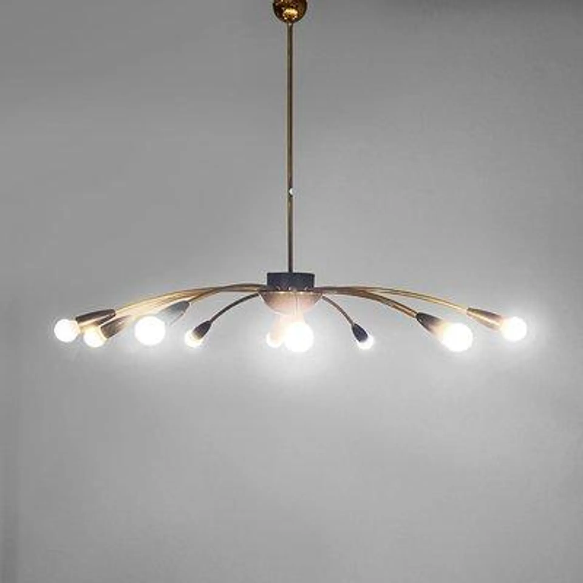 Mid-Century Italian Modern Ten Lights Brass Sputnik Chandelier, 1950s