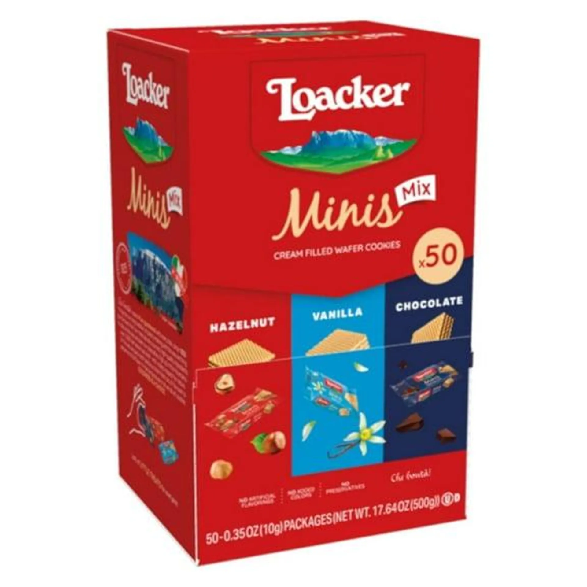 Loacker Minis Mix, Variety Pack of Crème-filled Wafer Cookies, 0.35 oz/50-ct