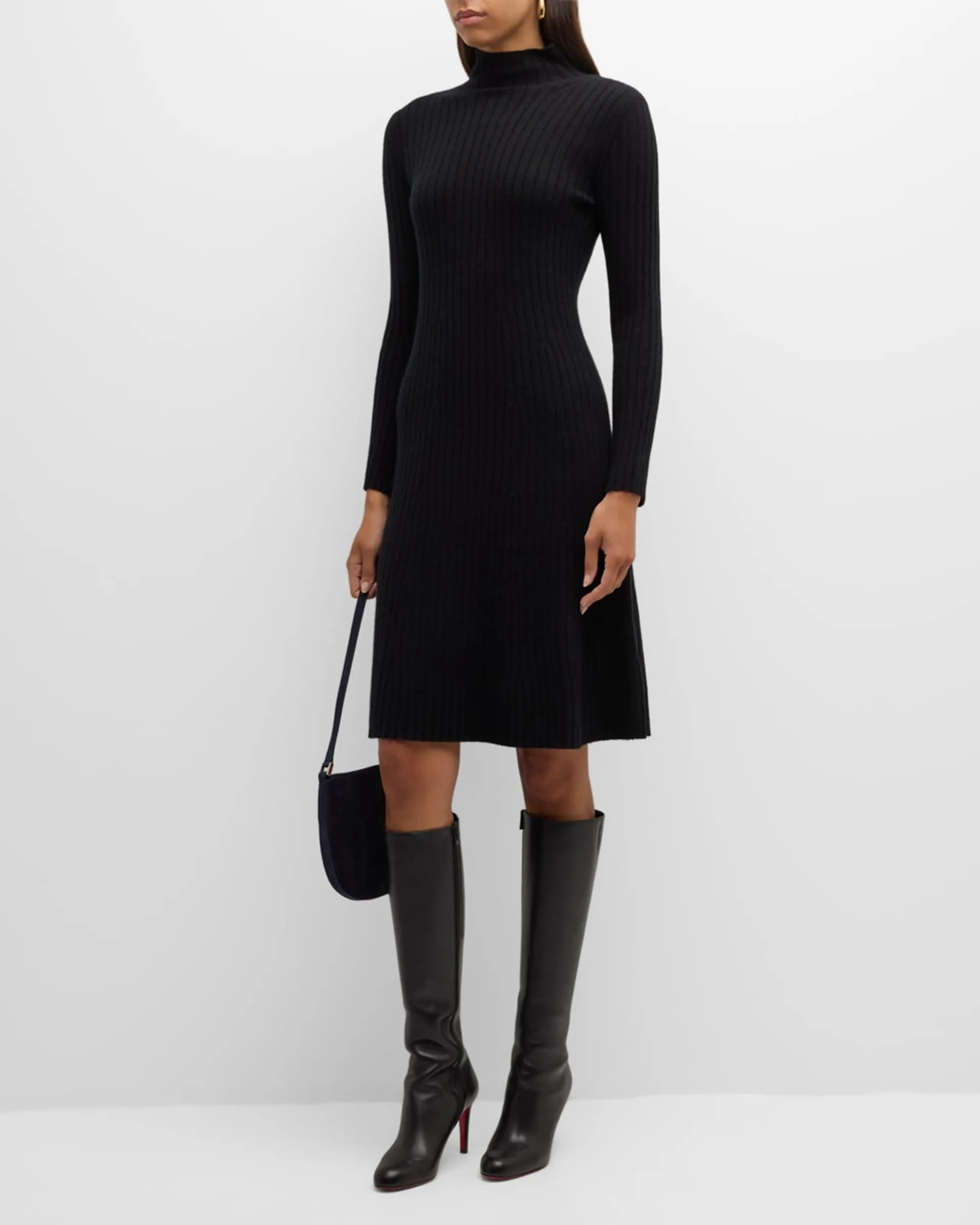 Ribbed Mock Neck Cashmere Dress