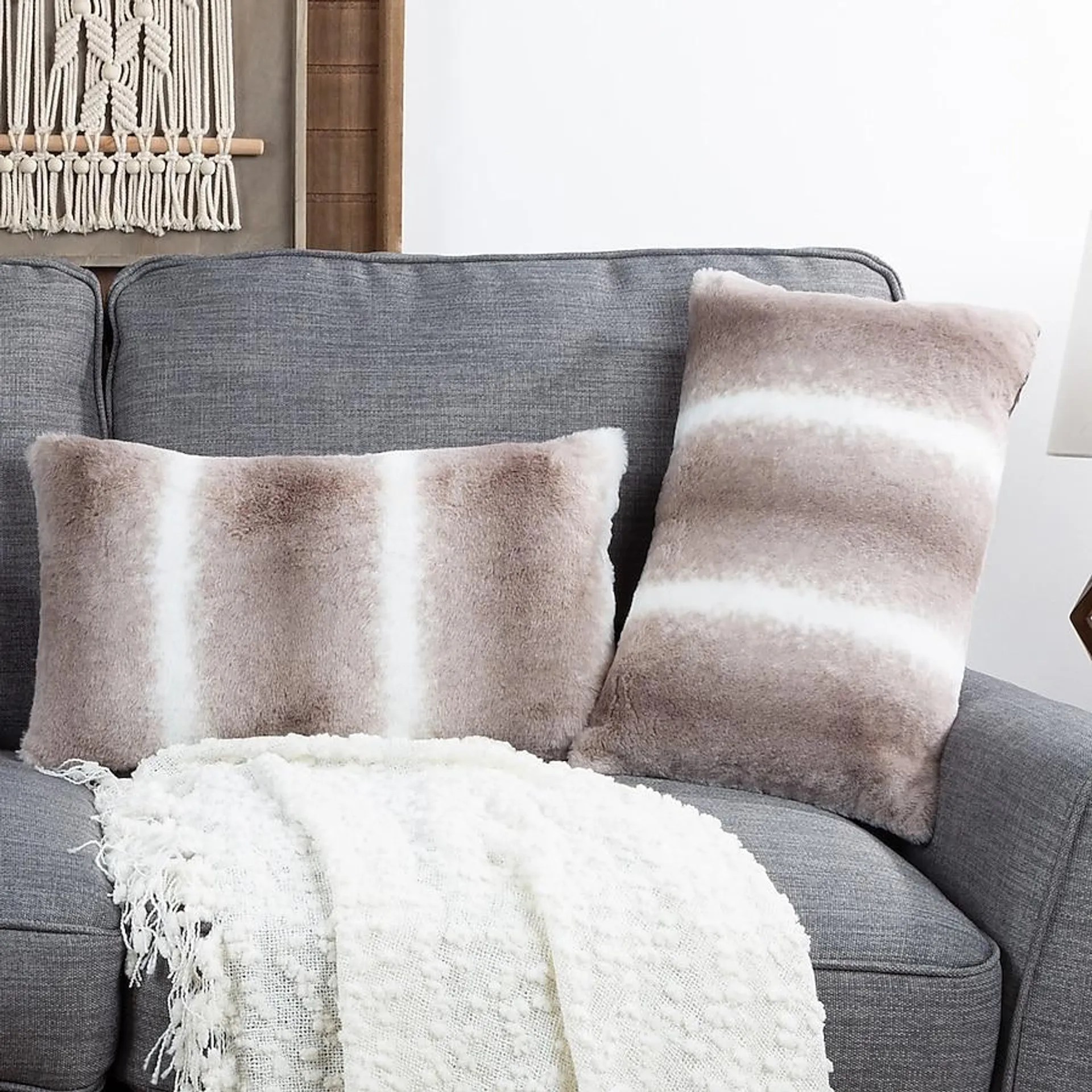 Hastings Home Pillows 2 -Piece 11-in x 19-in Grayish Taupe and White Rectangular Indoor Decorative Pillow