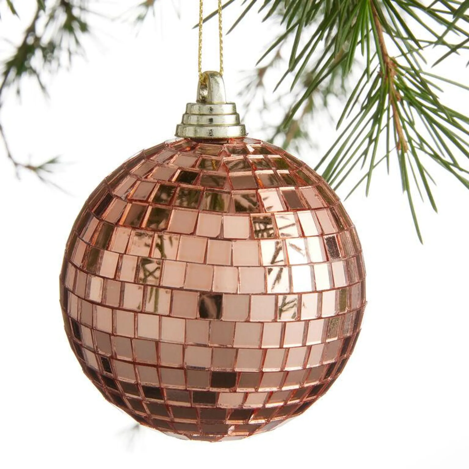 Rose Gold Mirrored Disco Ball Ornaments Set Of 2