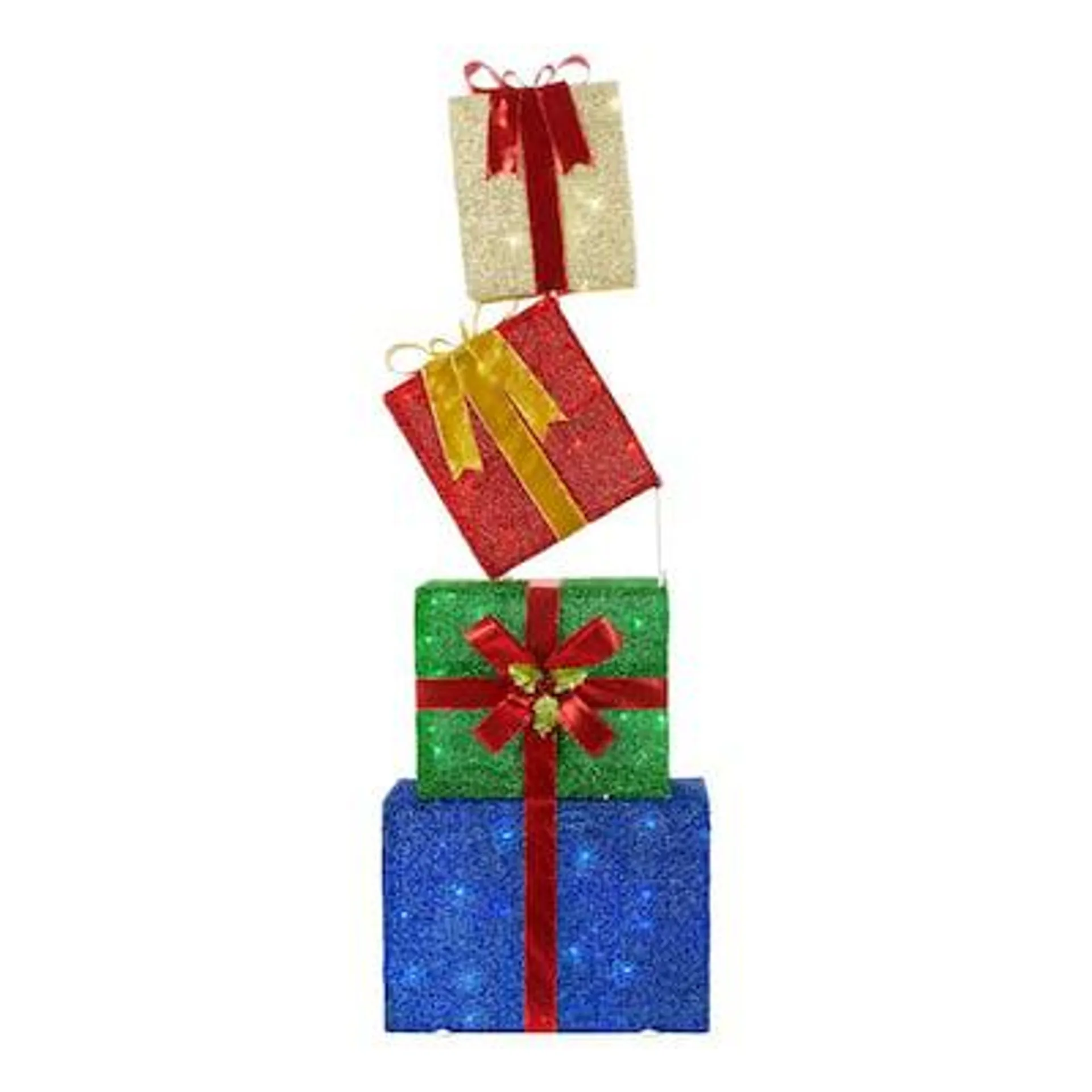 4.5 ft. Tinsel LED Stacked Gift Boxes Holiday Yard Decoration