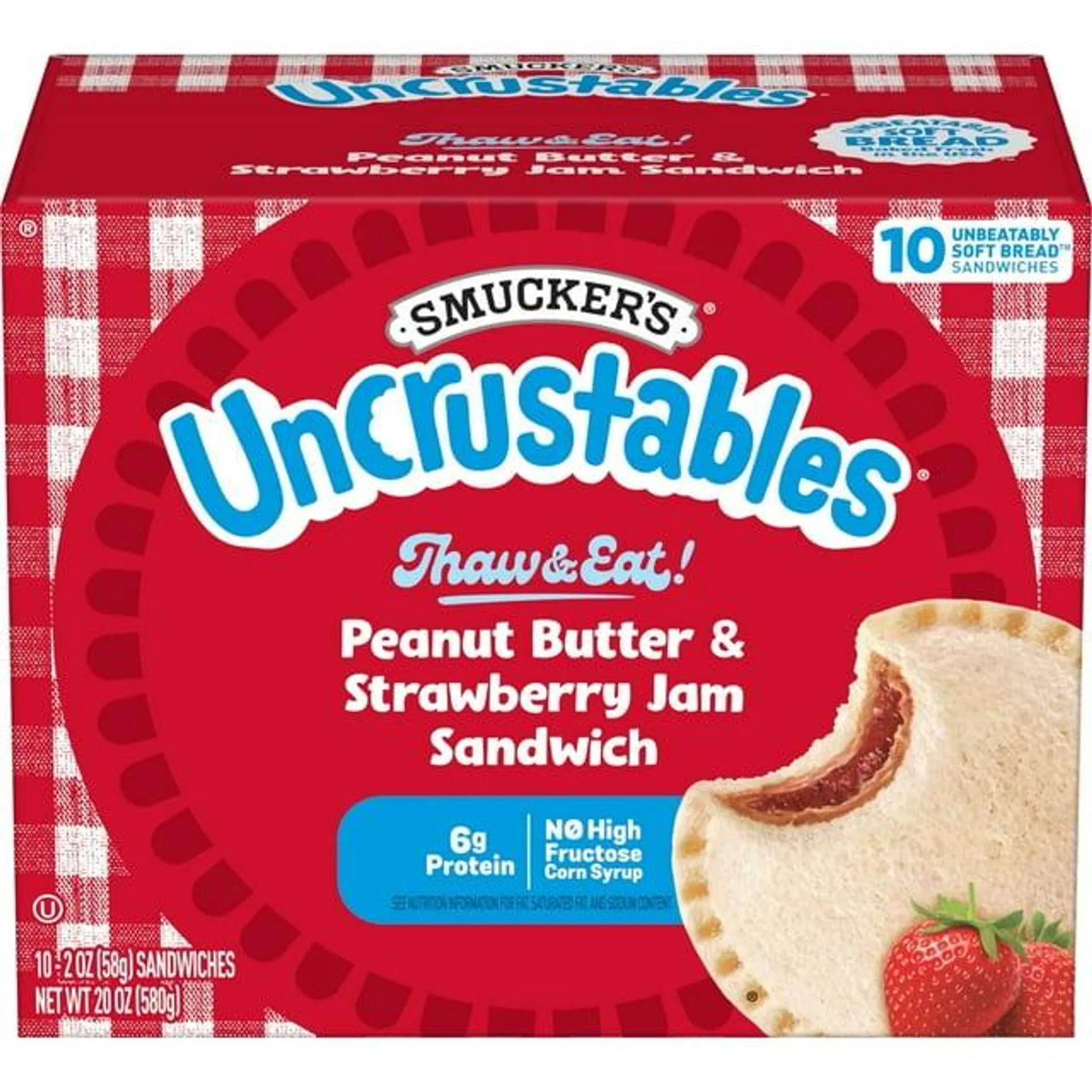 Smucker’s Uncrustables Peanut Butter & Strawberry Jam Sandwiches, 10 Count, 2 Oz. Each, Frozen