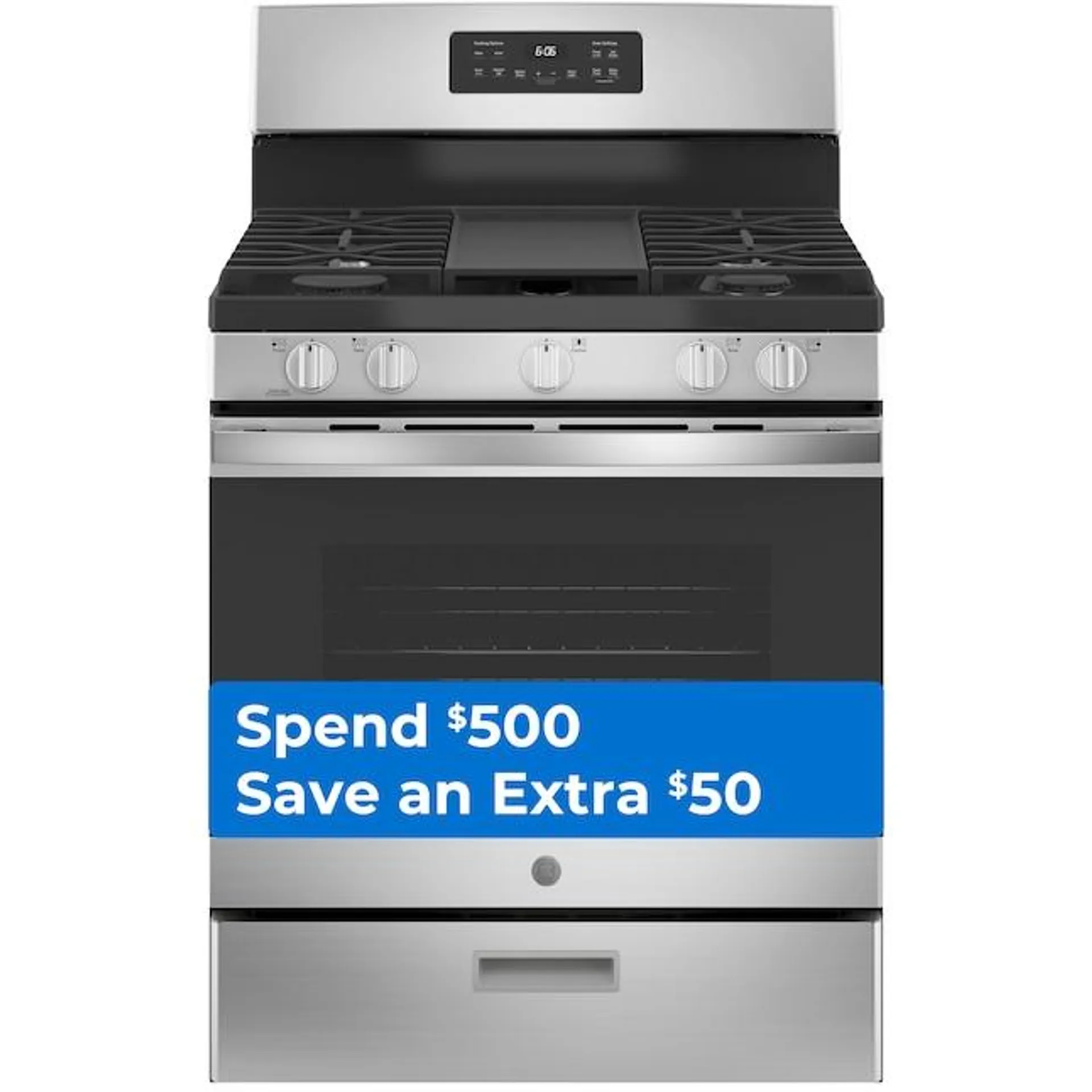 GE 30-in 5 Burners 5-cu ft Freestanding Natural Gas Range (Stainless Steel)