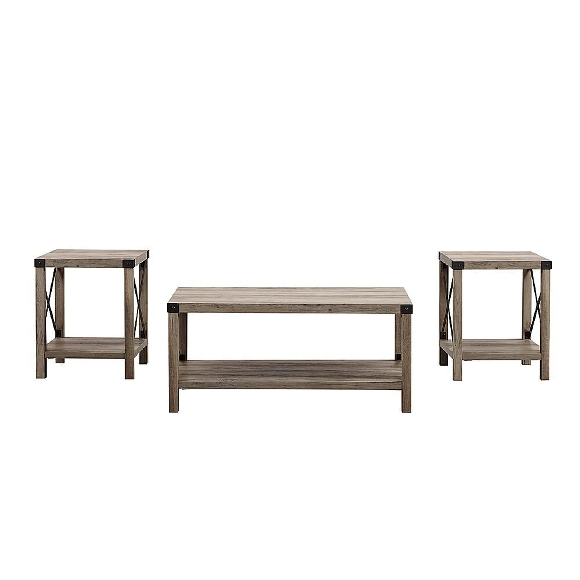 Walker Edison - 3-Piece Rustic Wood and Metal Accent Table Set - Grey Wash/Black