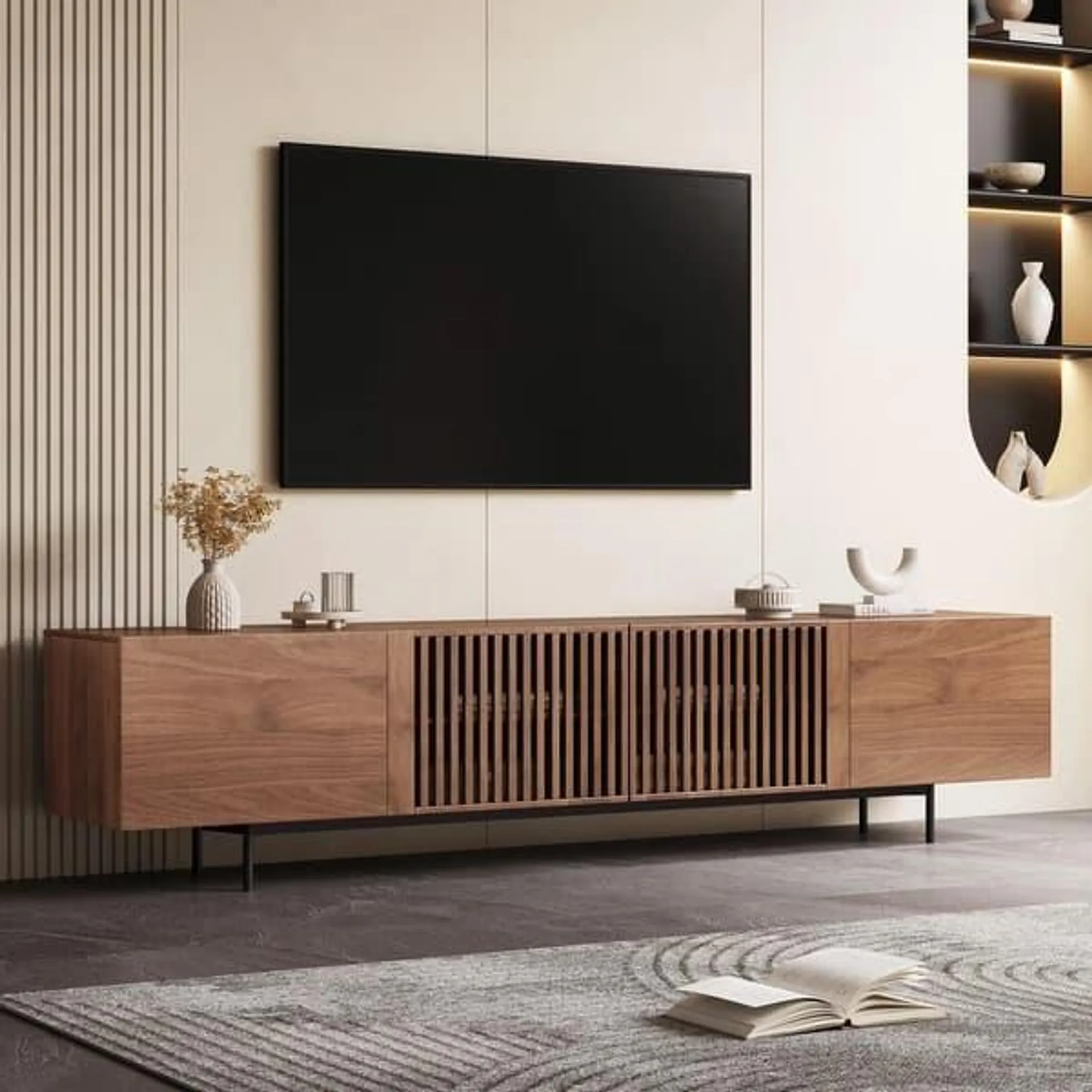 Mid-Century Modern TV Stand Media Console TV Entertainment Center t with 4 Storage Cabinets Television Stands for Living Room