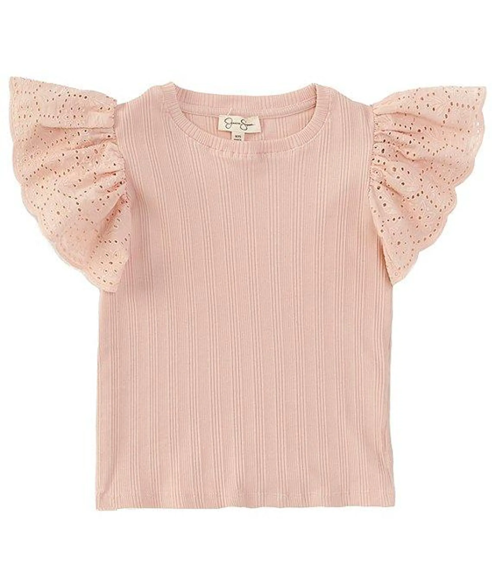 Big Girls 7-16 Eyelet Sleeve Variegated Rib-Knit Sweater Top