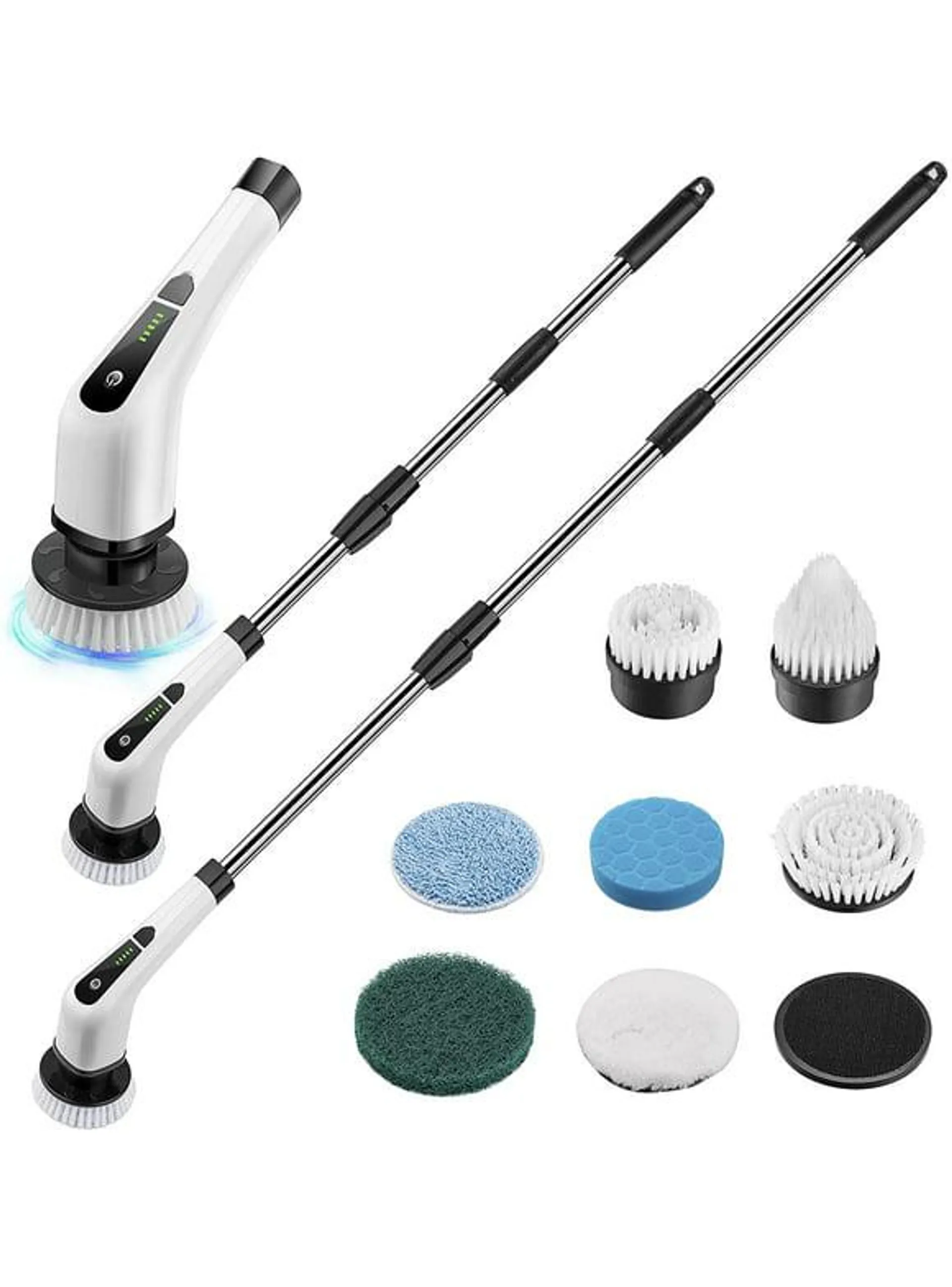 Electric Spin Scrubber, Cordless Bath Tub Power Scrubber with Long Handle & 7 Replaceable Heads, Detachable as Short Handle, Shower Cleaning Brush Household Tools for Bathroom & Tile Floor