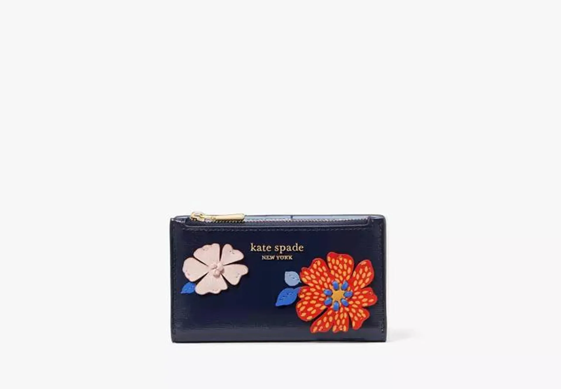 Dottie Bloom Flower Applique Small Slim Bifold Wallet