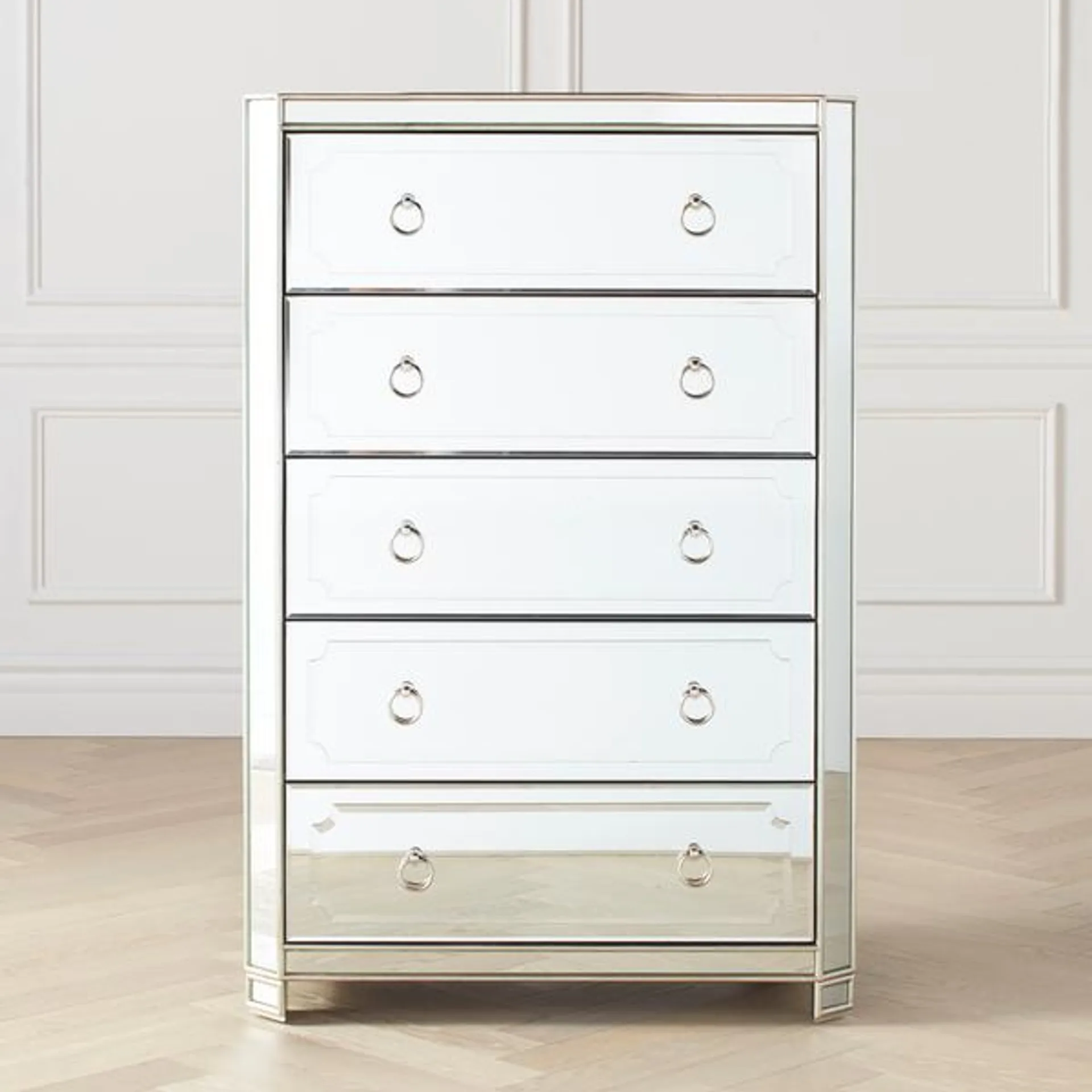 Simplicity Mirrored 5 Drawer Tall Chest