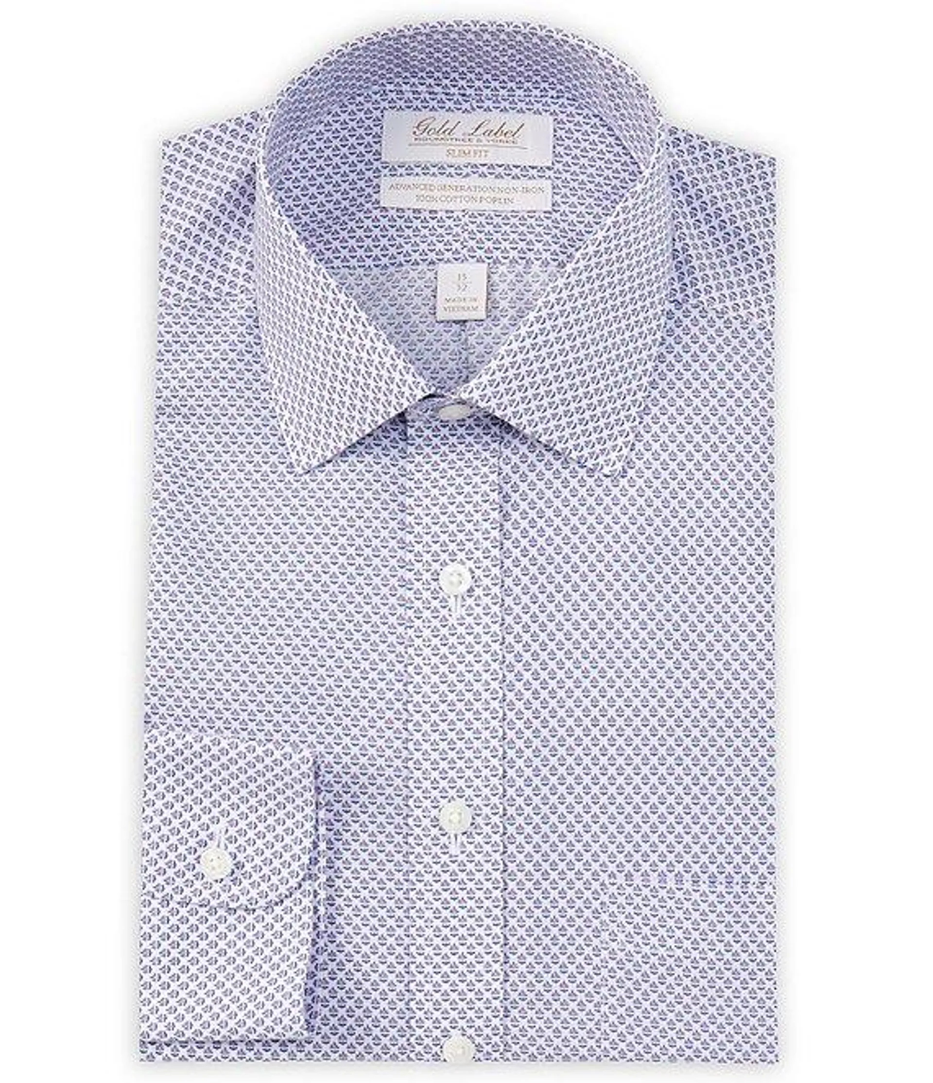 Gold Label Roundtree & Yorke Big & Tall Non-Iron Spread Collar Printed Dress Shirt