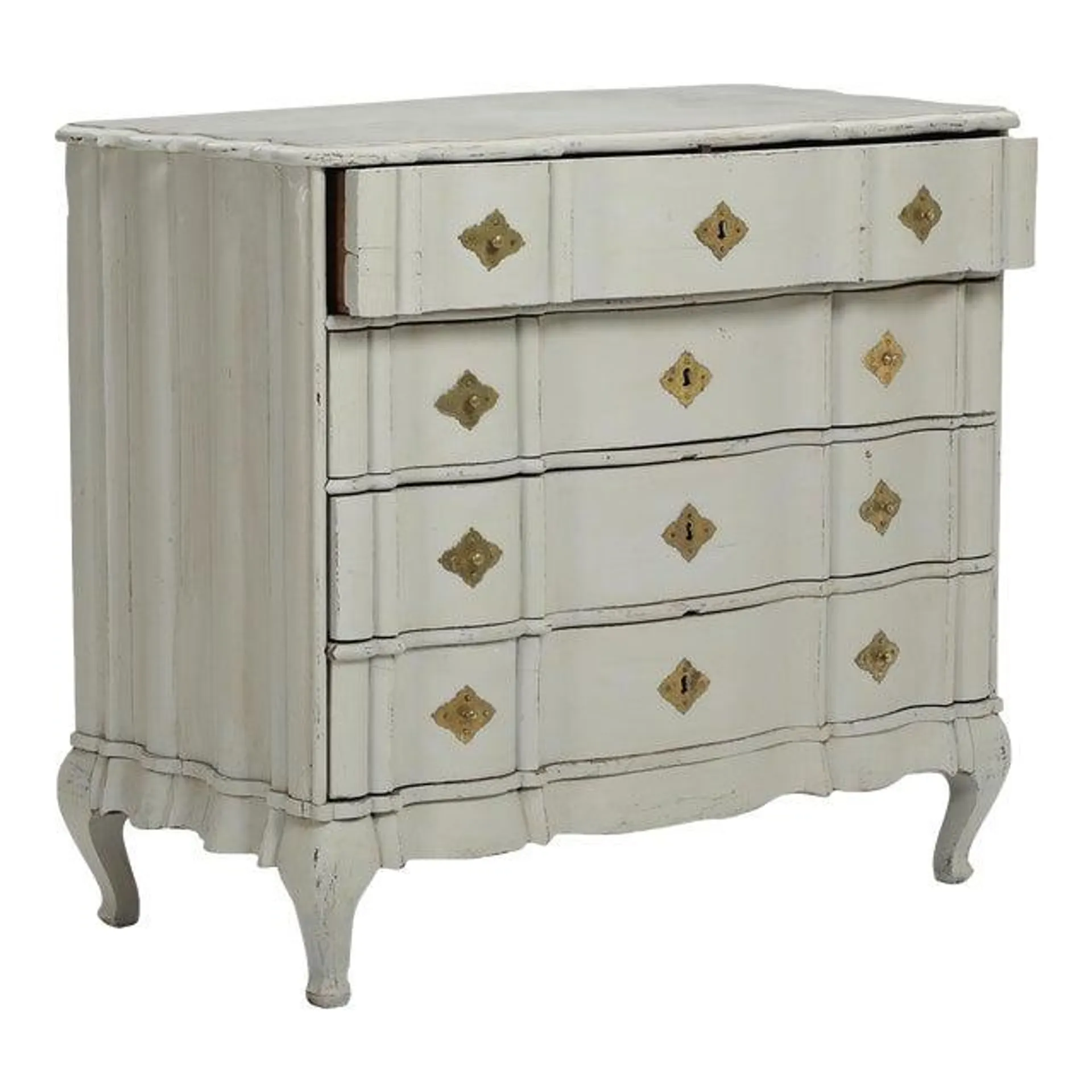 Late 18th Century Gustavian Baroque Grey Painted Chest of Drawers