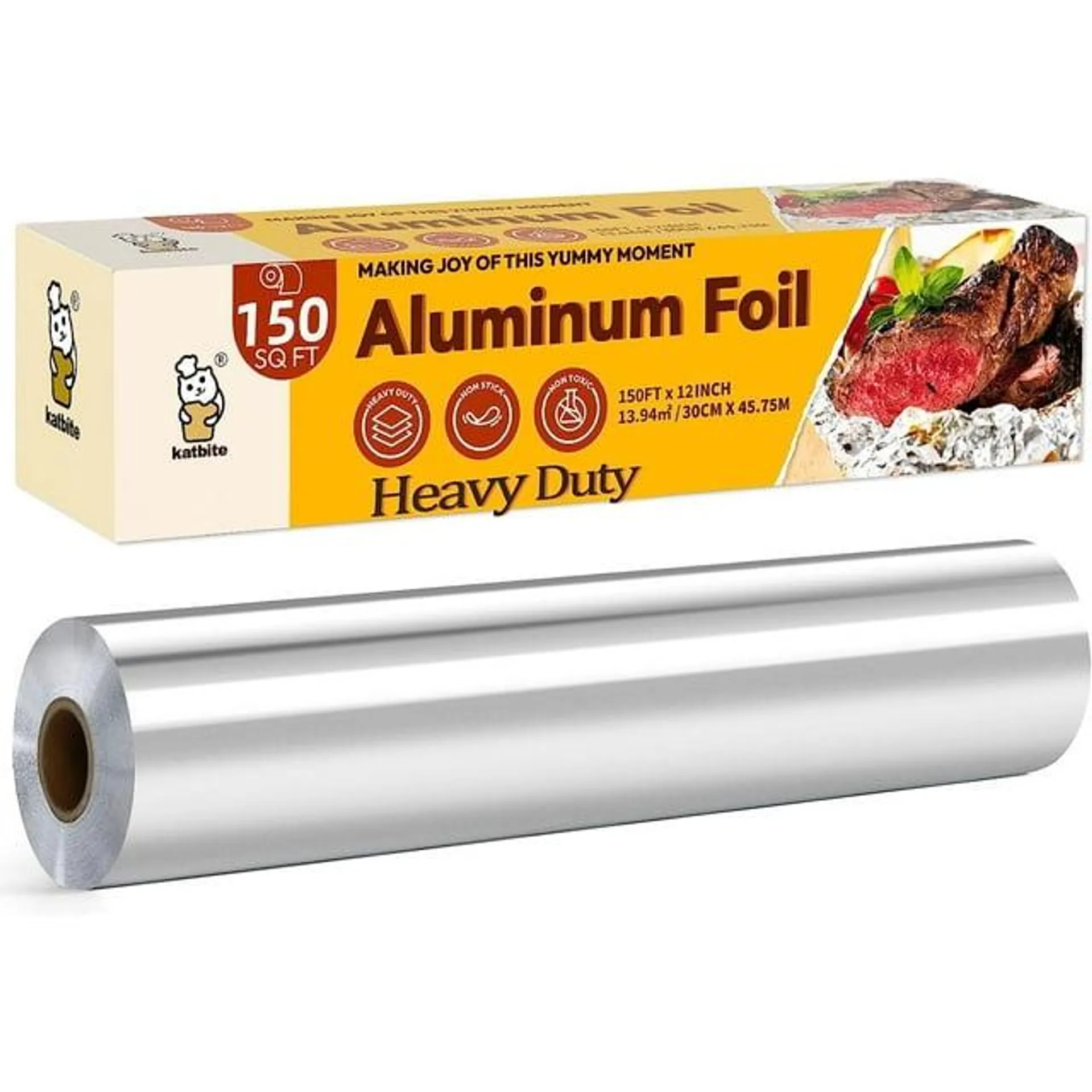 Katbite Aluminum Foil Heavy Duty Aluminum Foils Roll with Serrated Cutter,12inx150SQ.FT