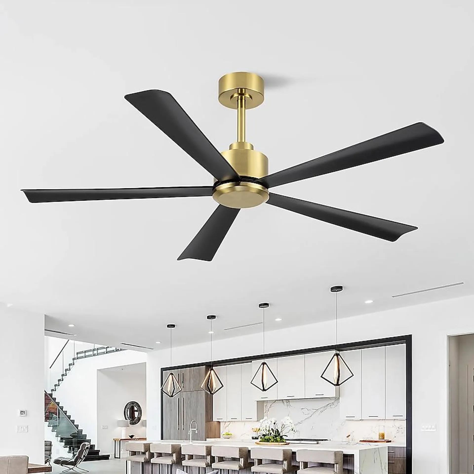 Breezary Lightless 52-in Black with Abs Blades Indoor/Outdoor Ceiling Fan and Remote (5-Blade)