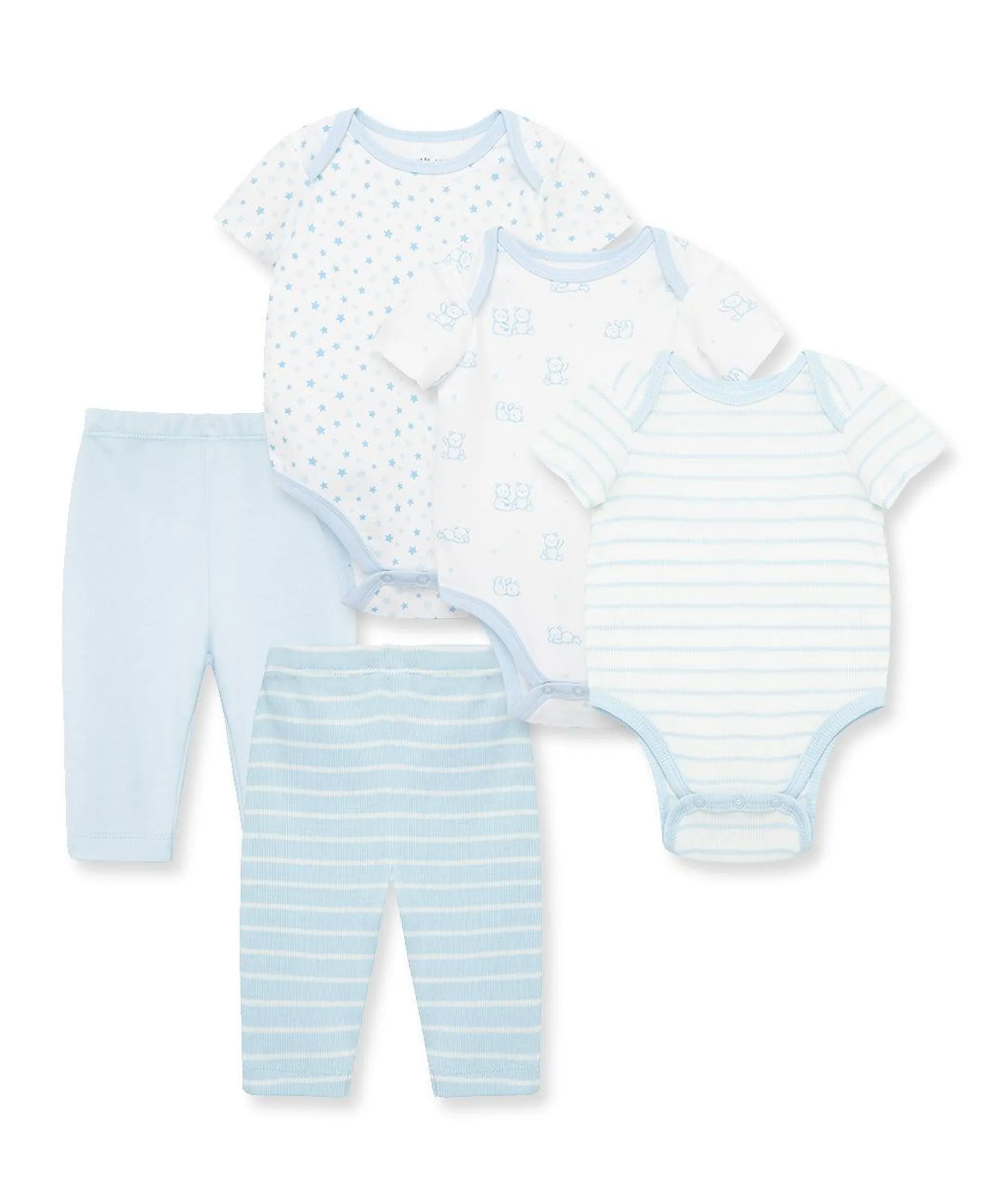 Little Me 5 Piece Bodysuit Pant Set - Blue