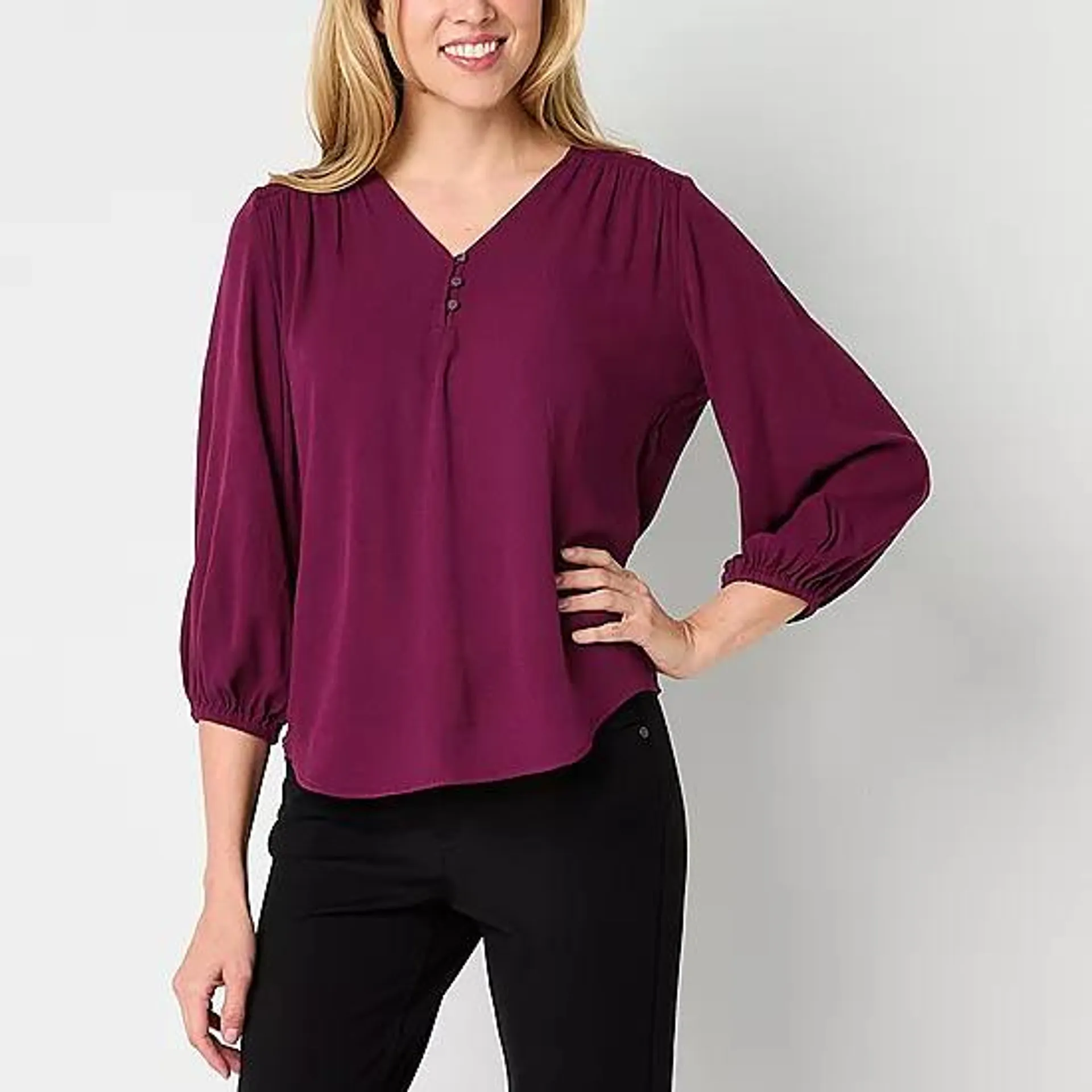 new! Liz Claiborne Womens V Neck 3/4 Sleeve Blouse