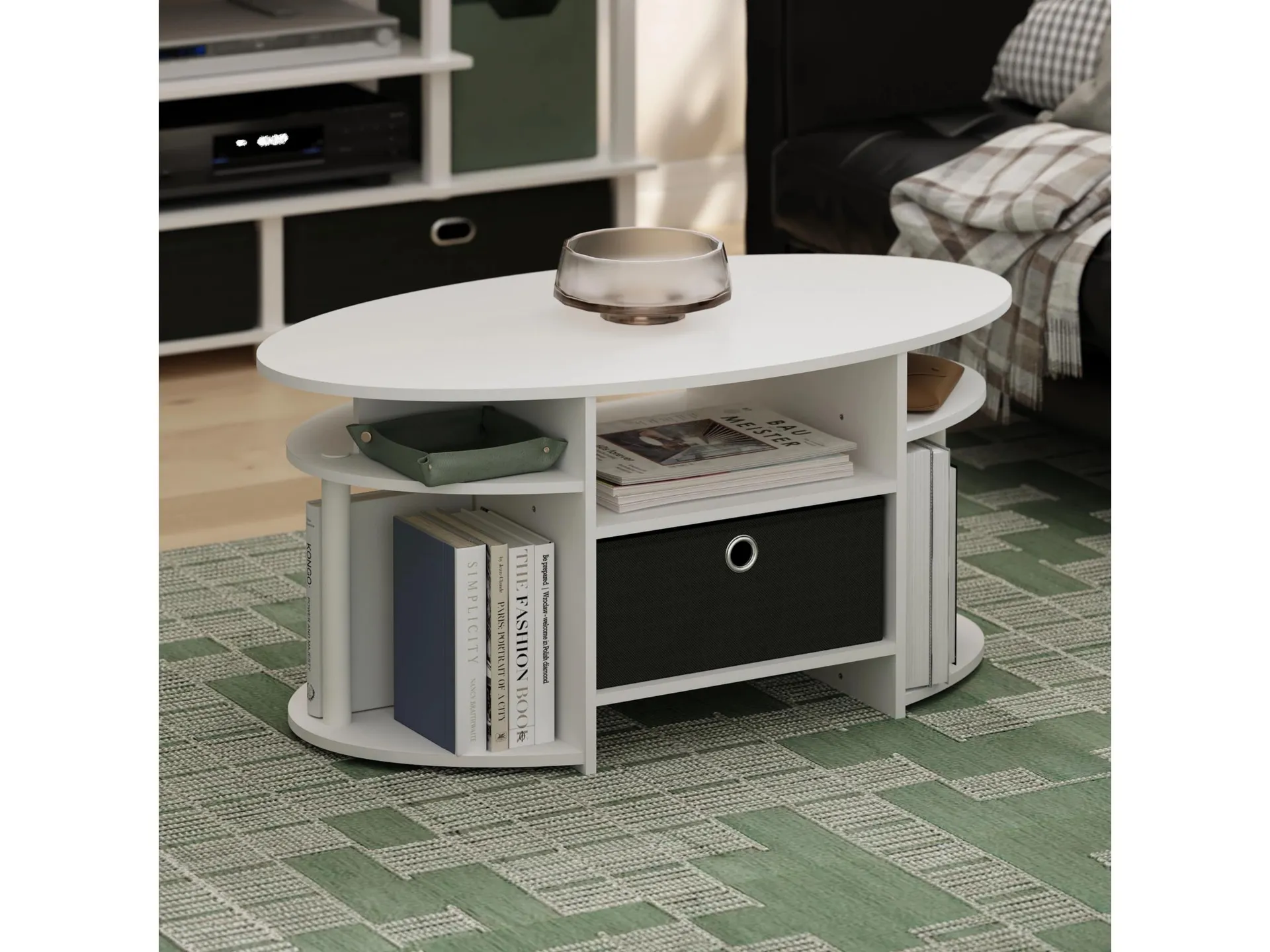 Furinno Jaya Oval Coffee Table with Bin