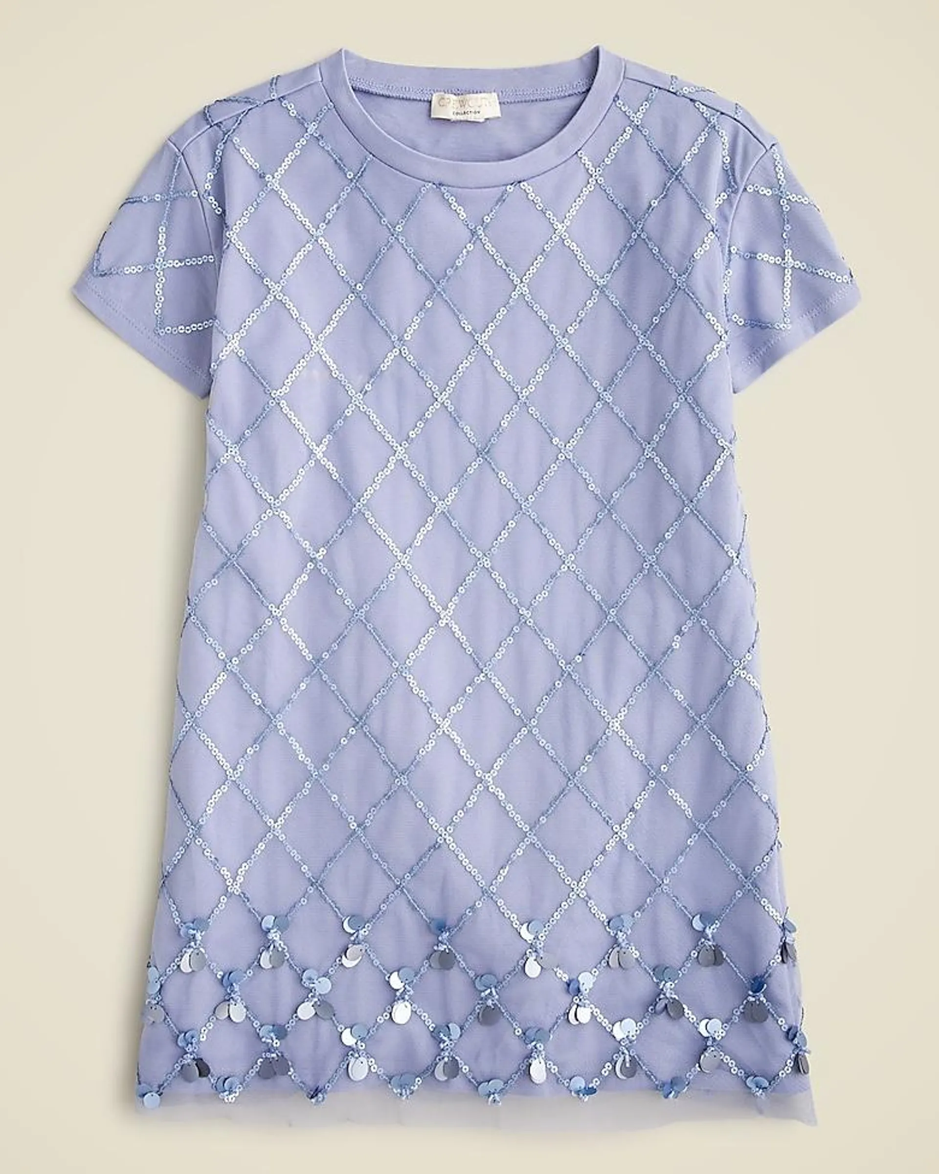 Girls' lattice-sequin T-shirt dress in broken-in jersey