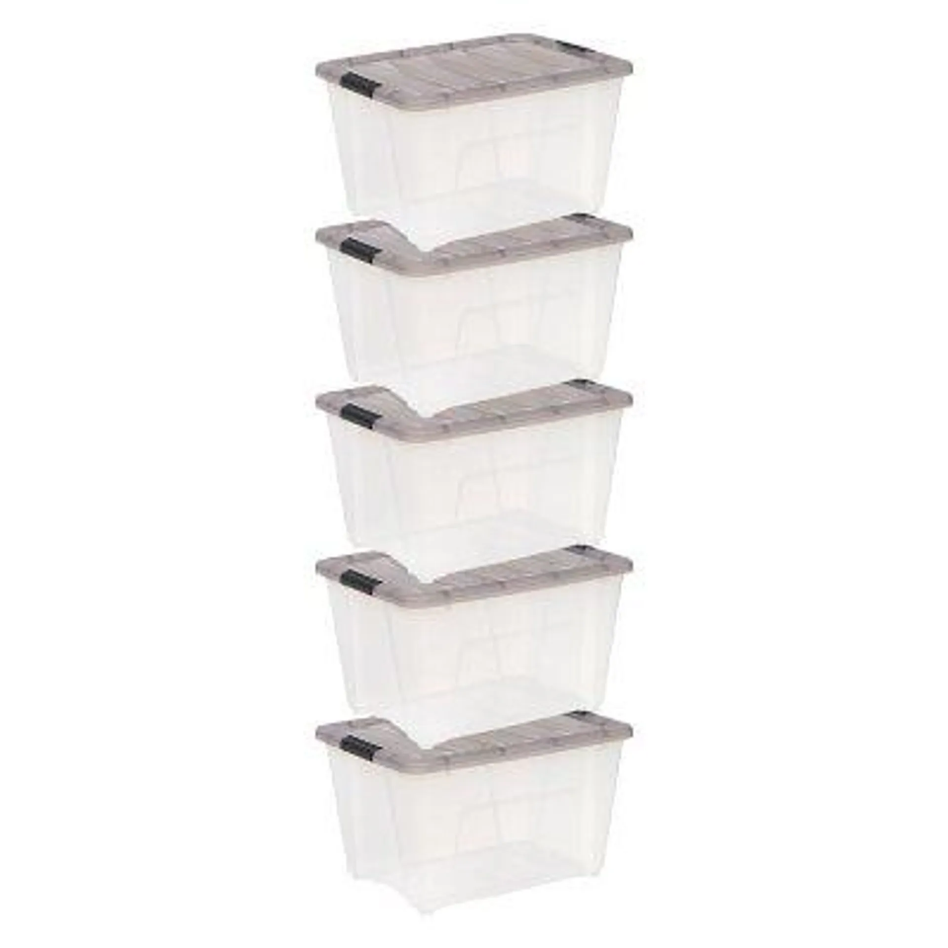 IRIS USA, Stack & Pull 53 Quart Clear Plastic Storage Boxes with Buckles, 16.50" W x 22" L x 13.03" H, 5 Piece Set