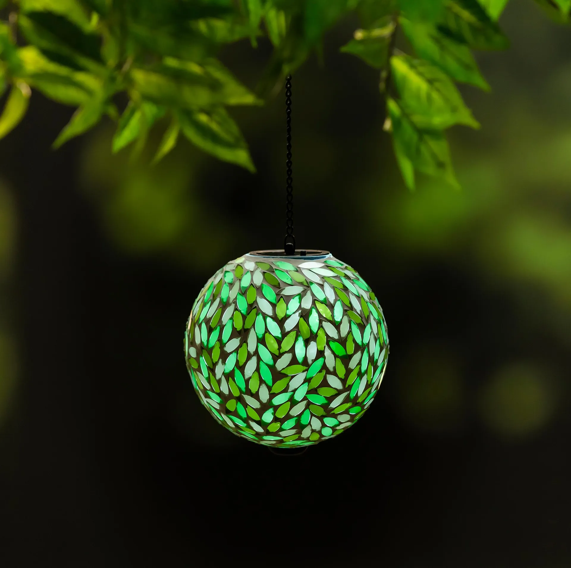 Green Leaves Solar Hanging Mosaic Gazing Ball