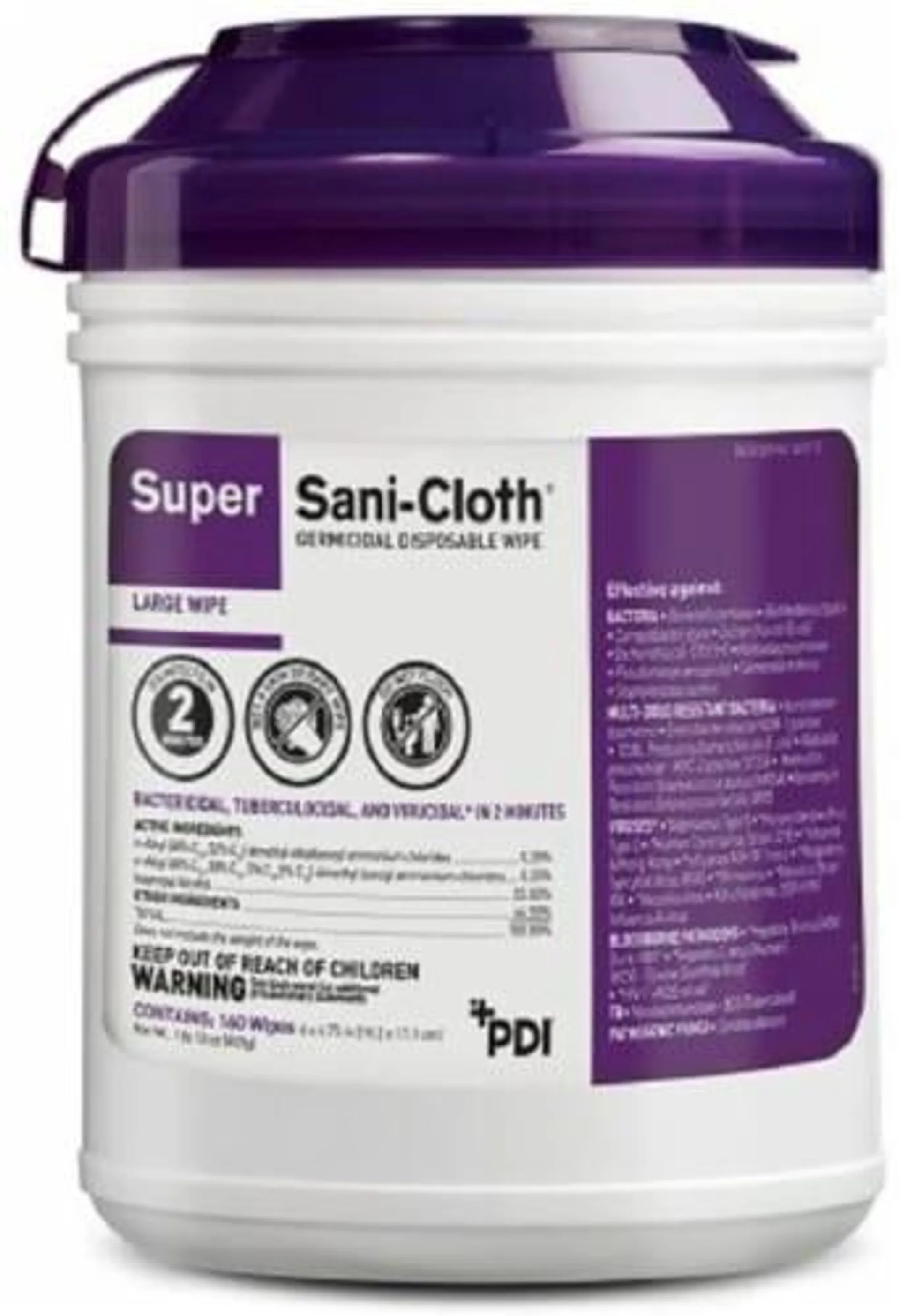 PDI Super Sani-Cloth Germicidal Disposable Wipe, White, 6 X 6-3/4 , 160 Count