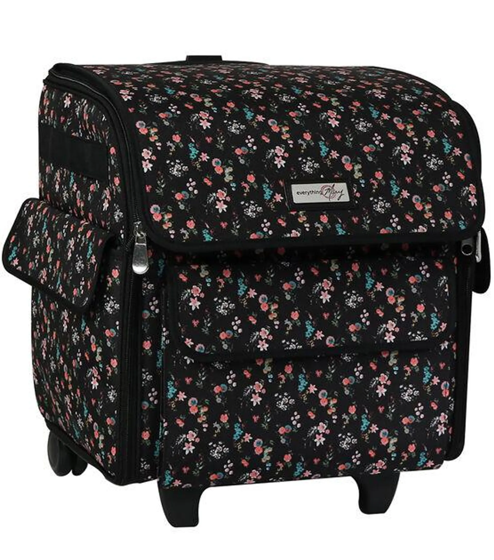 Everything Mary 15" Floral on Black Rolling Serger Machine Storage Case