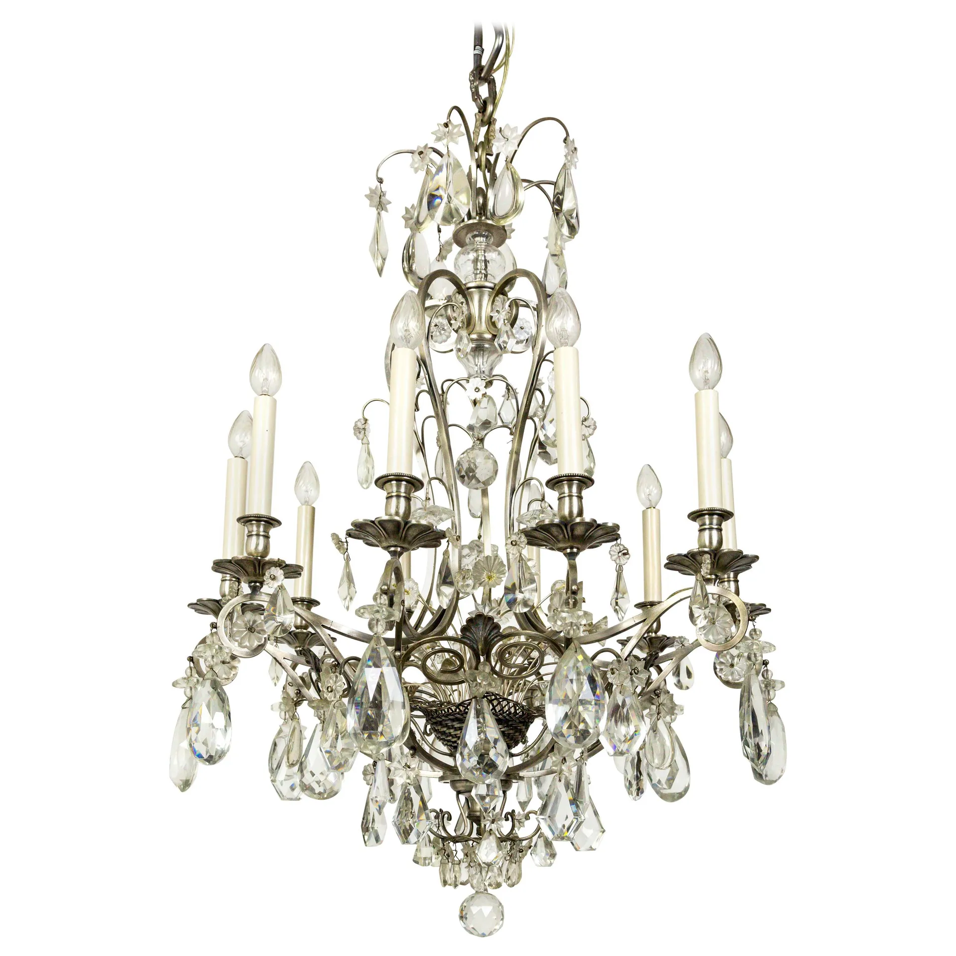 Crystal Flowers in Woven Basket Chandelier