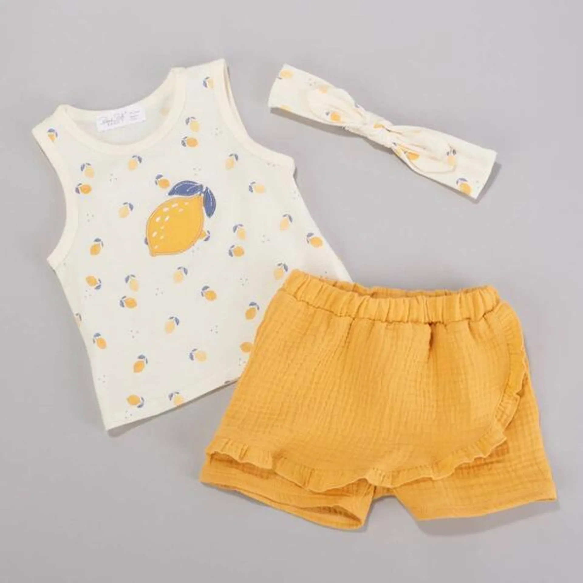 Baby Girl (12-24M) René Rofé® 3pc. Lemon Tank Top & Shorts Set