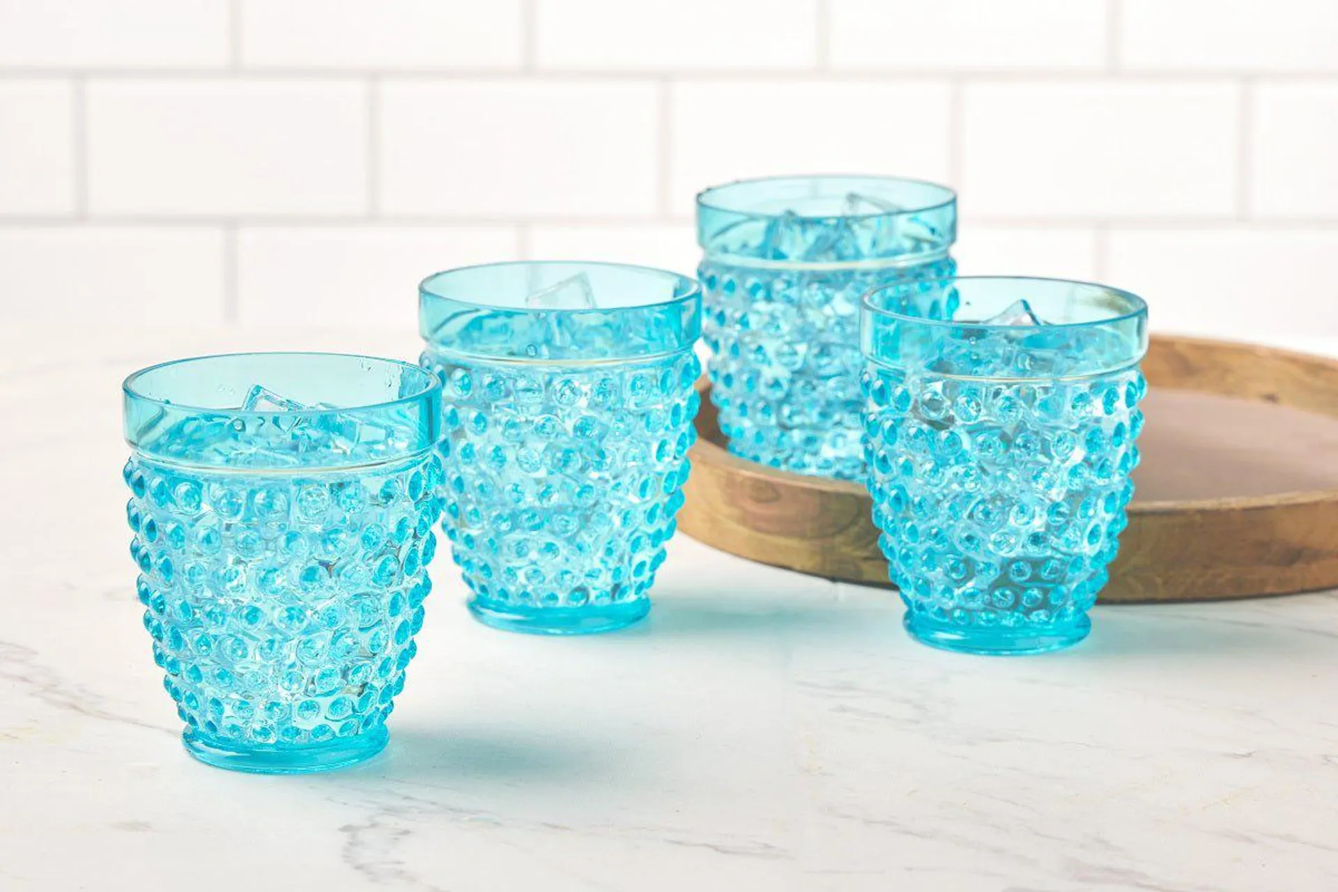 Pier 1 Emma Aqua Acrylic 13 oz Drinking Glasses, Set of 4