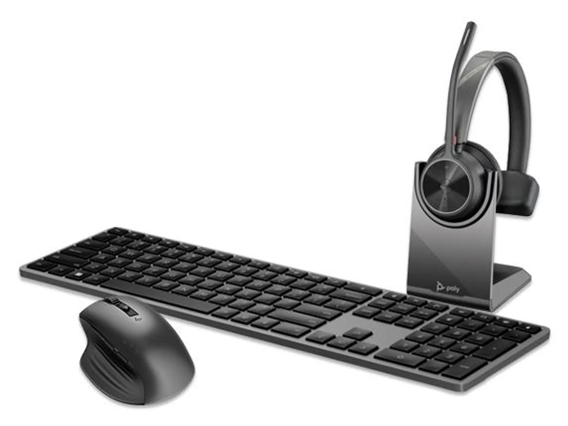 Poly Voyager 4310-M Headset with charge stand, HP 975 Dual-Mode Wireless Keyboard, + HP 935 Creator Wireless Mouse