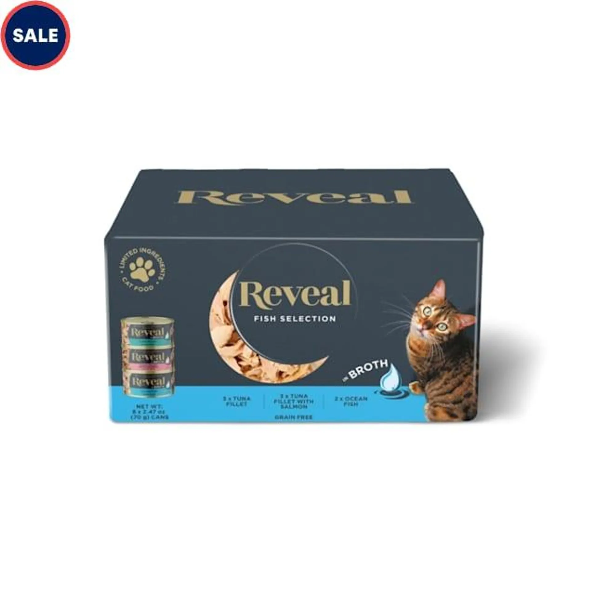 Reveal Limited Ingredient Natural Grain Free, Fish in Broth Wet Cat Food Variety Pack, 2.47 oz., Count of 8