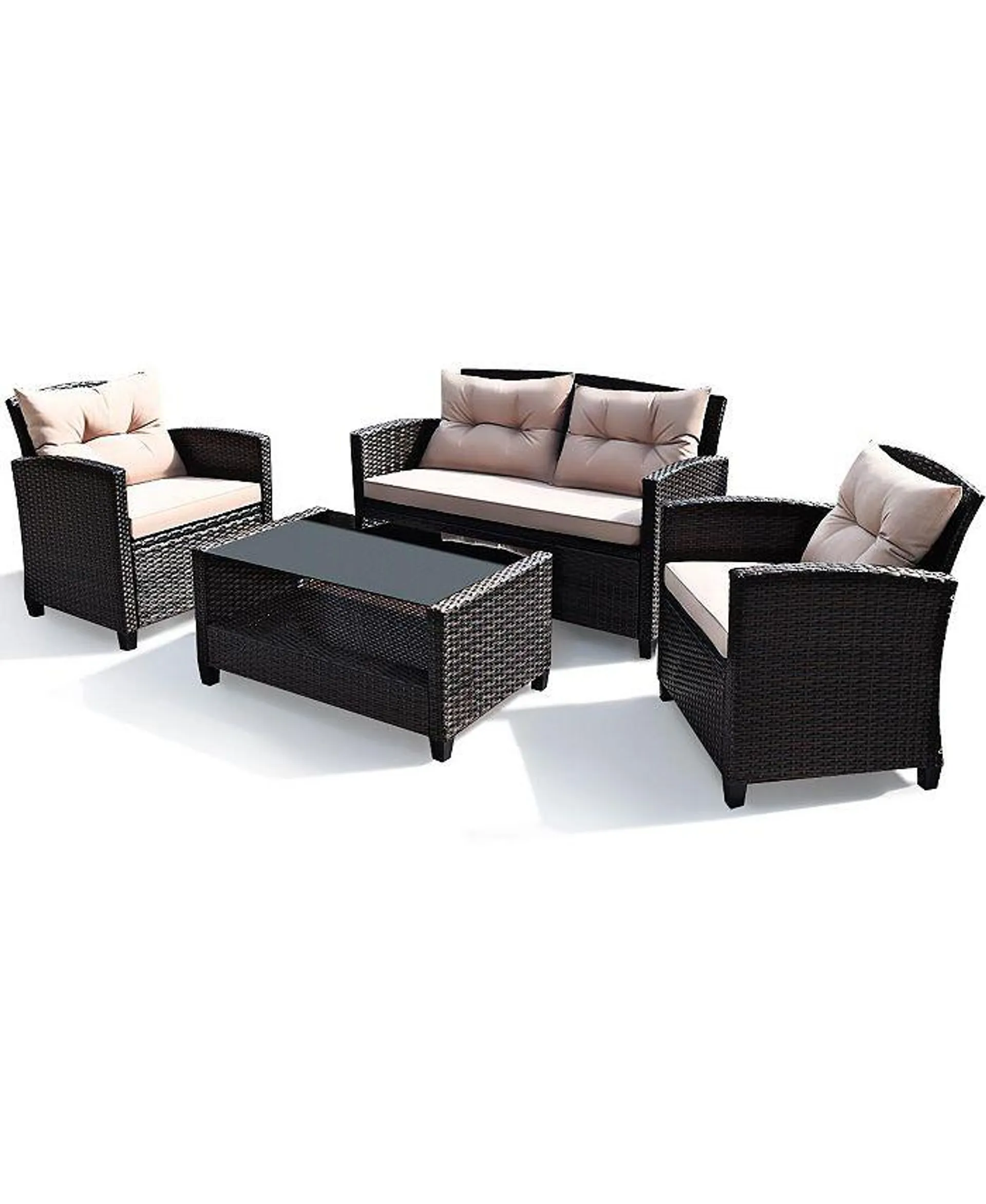 4PCS Outdoor Rattan Furniture Set Cushioned Sofa Armrest Table