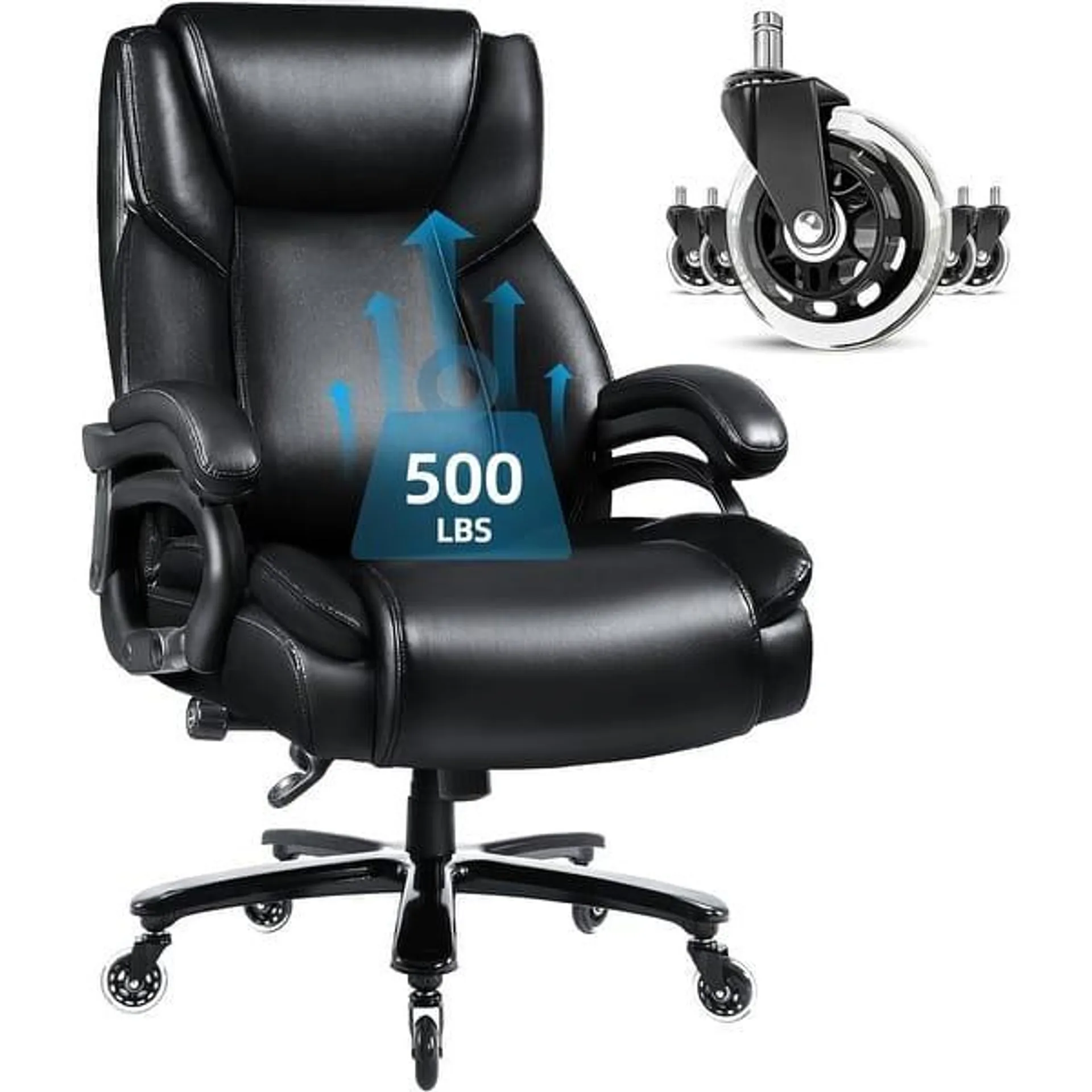 Bossin Big and Tall Executive Office Chair,500LBS Adjustable Lumbar Support Ergonomic Chair with High Back PU Leather Computer