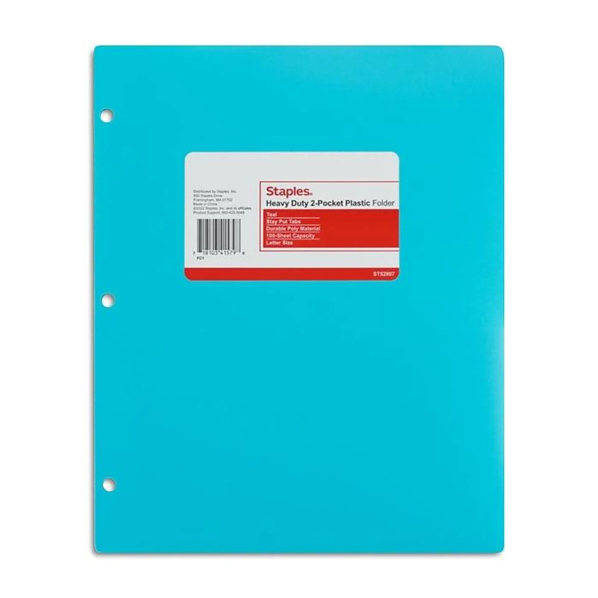 Staples 3-Hole Punched 2-Pocket Plastic Portfolio Folder,