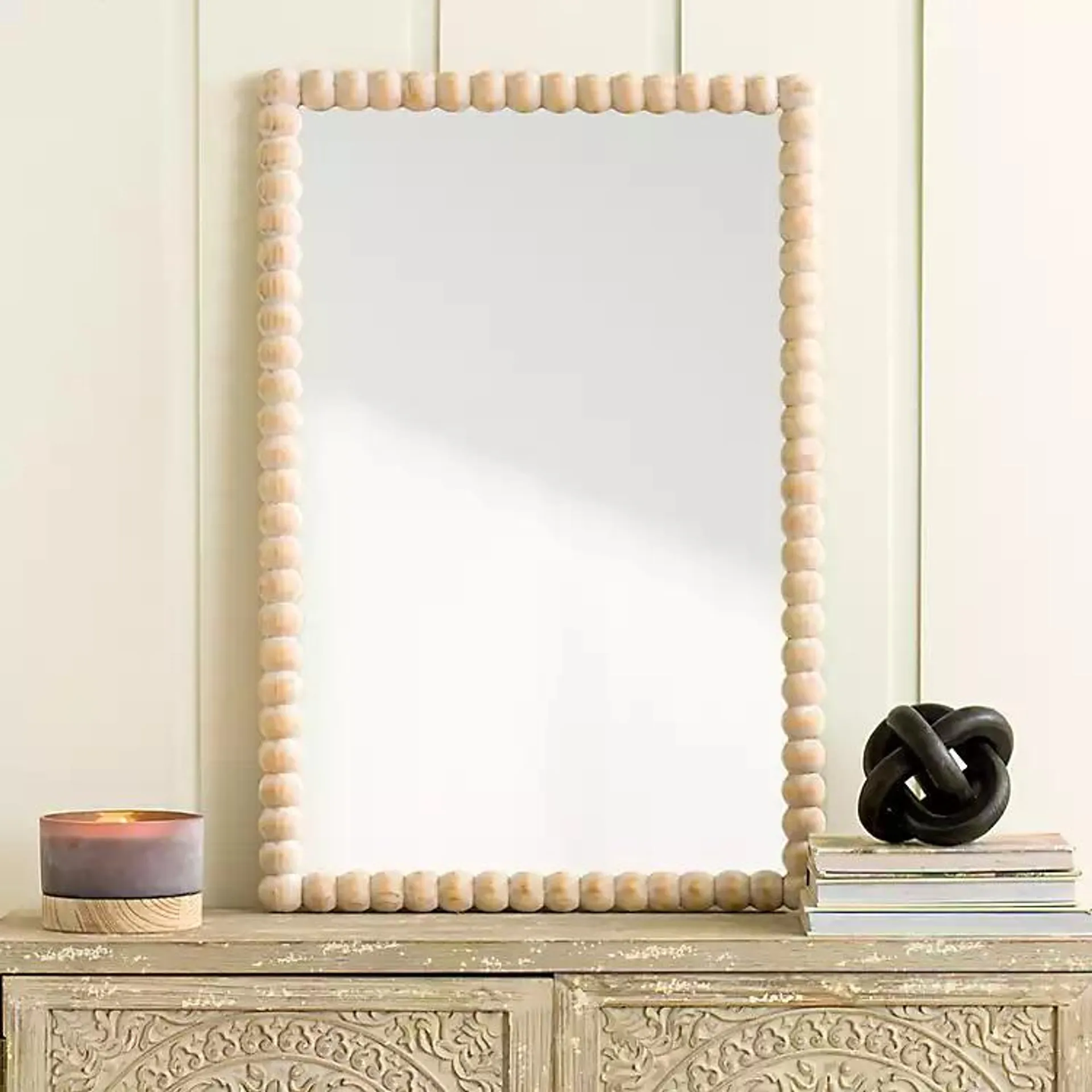 Whitewash Beaded Martha Wall Mirror