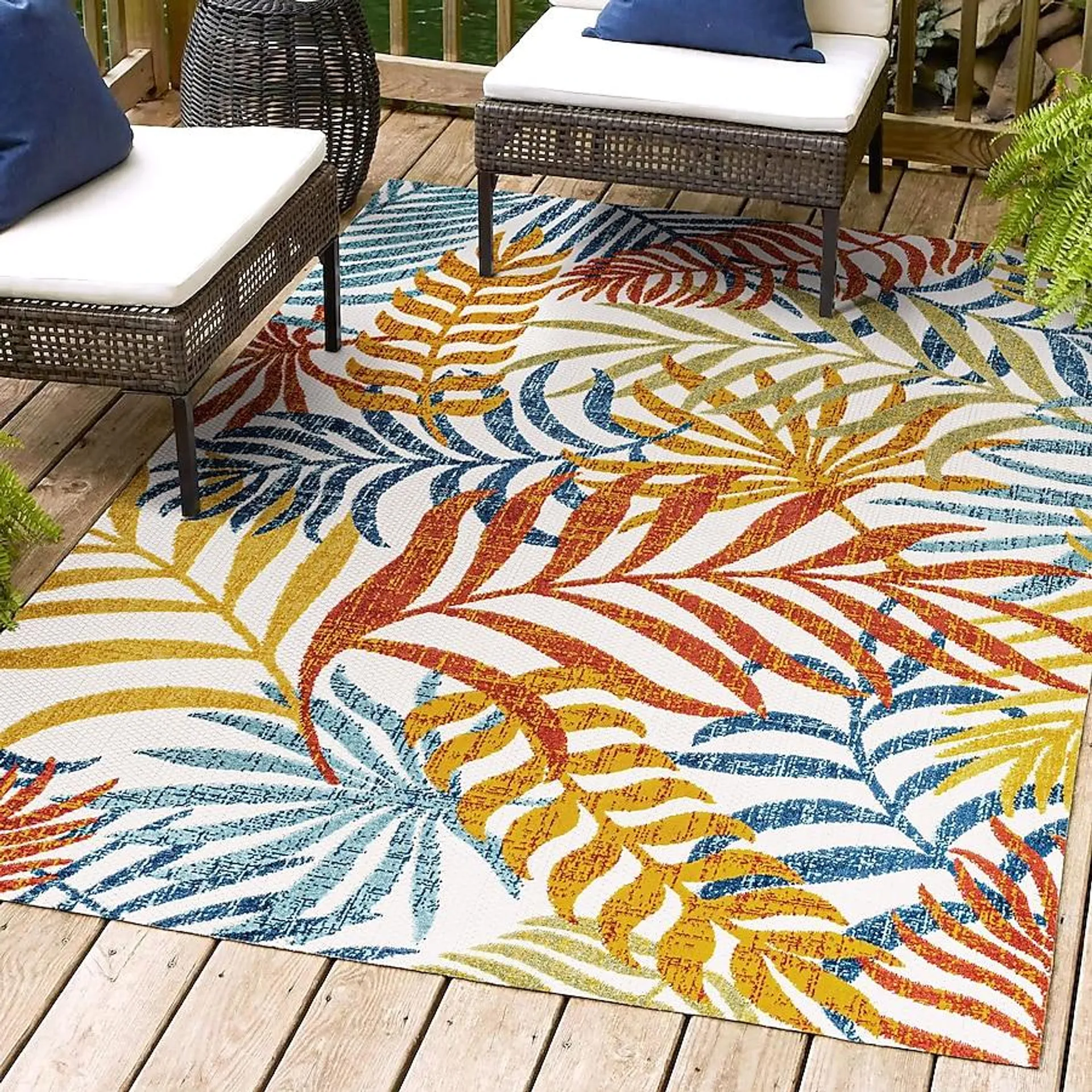 JONATHAN Y Amalfi Coast Tropics Palm Leaves 8 X 10 (ft) Cream/Orange Indoor/Outdoor Floral/Botanical Coastal Area Rug