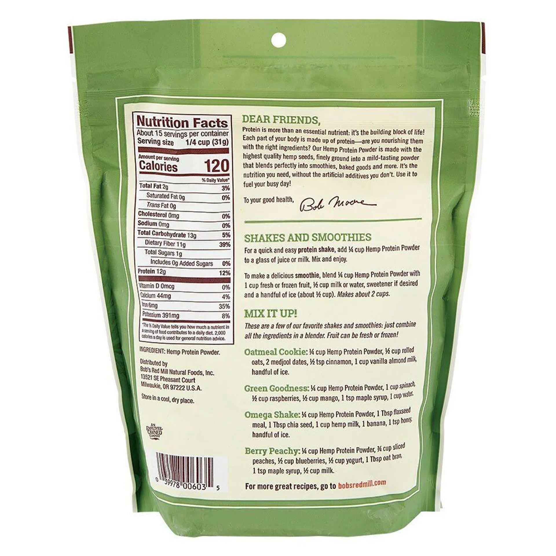 Bob’s Red Mill Premium Quality Hemp Protein Powder, 16 oz