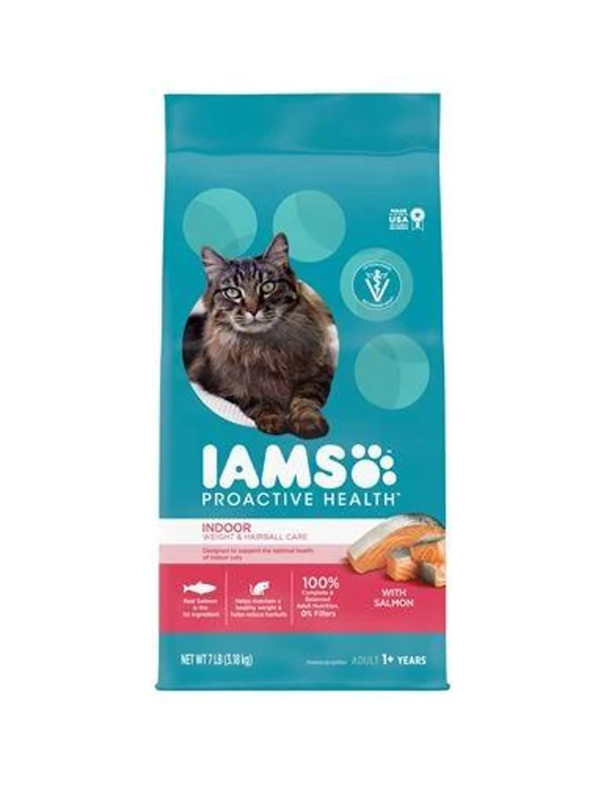 Iams Proactive Health Indoor Weight and Hairball Care, Salmon Dry Cat Food, 7 Pounds