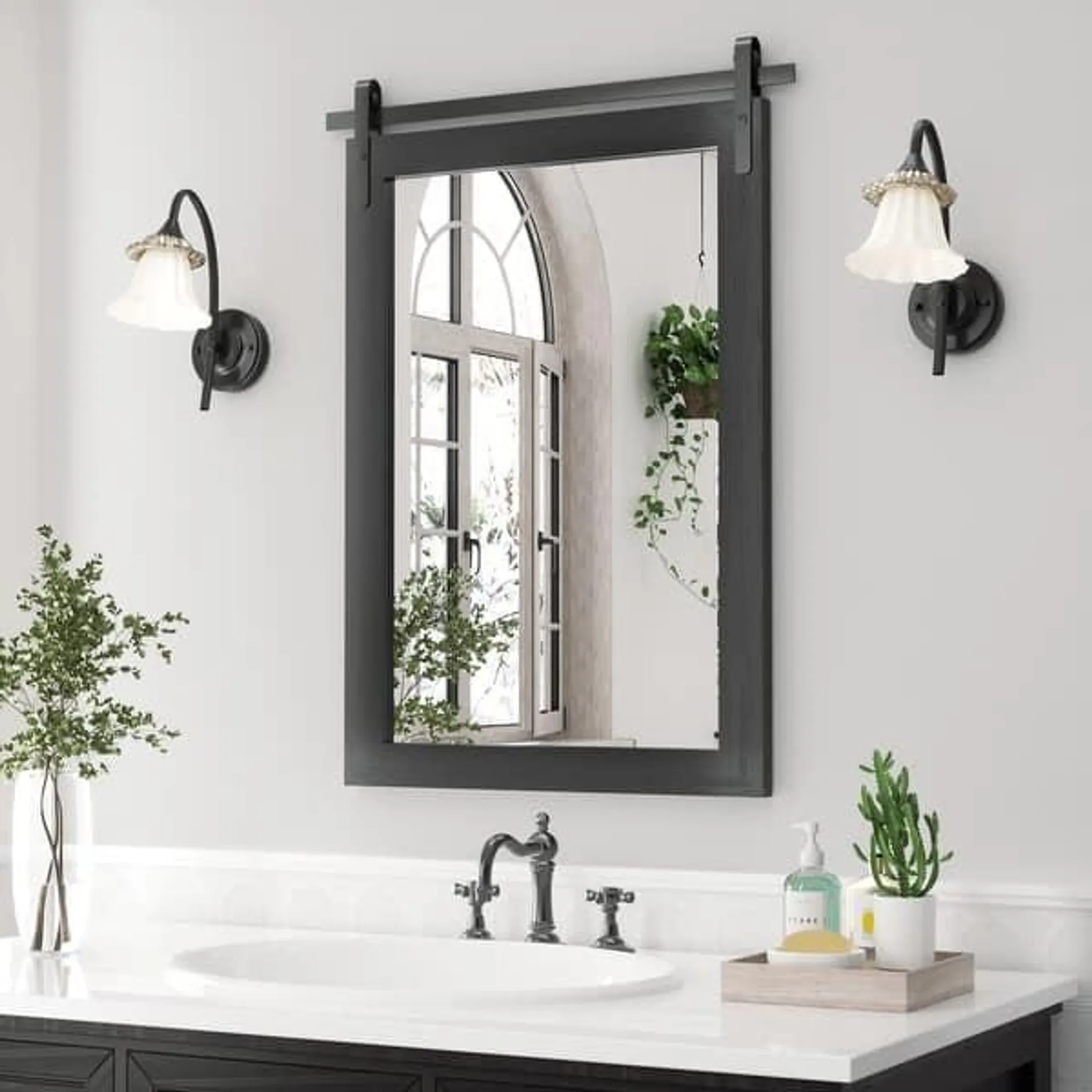 Modern Wall Mirrors, Rectangular Mirror with Wood Framed, Bathroom Mirror Barn Mirror Barn Door Mirror with Multi Size