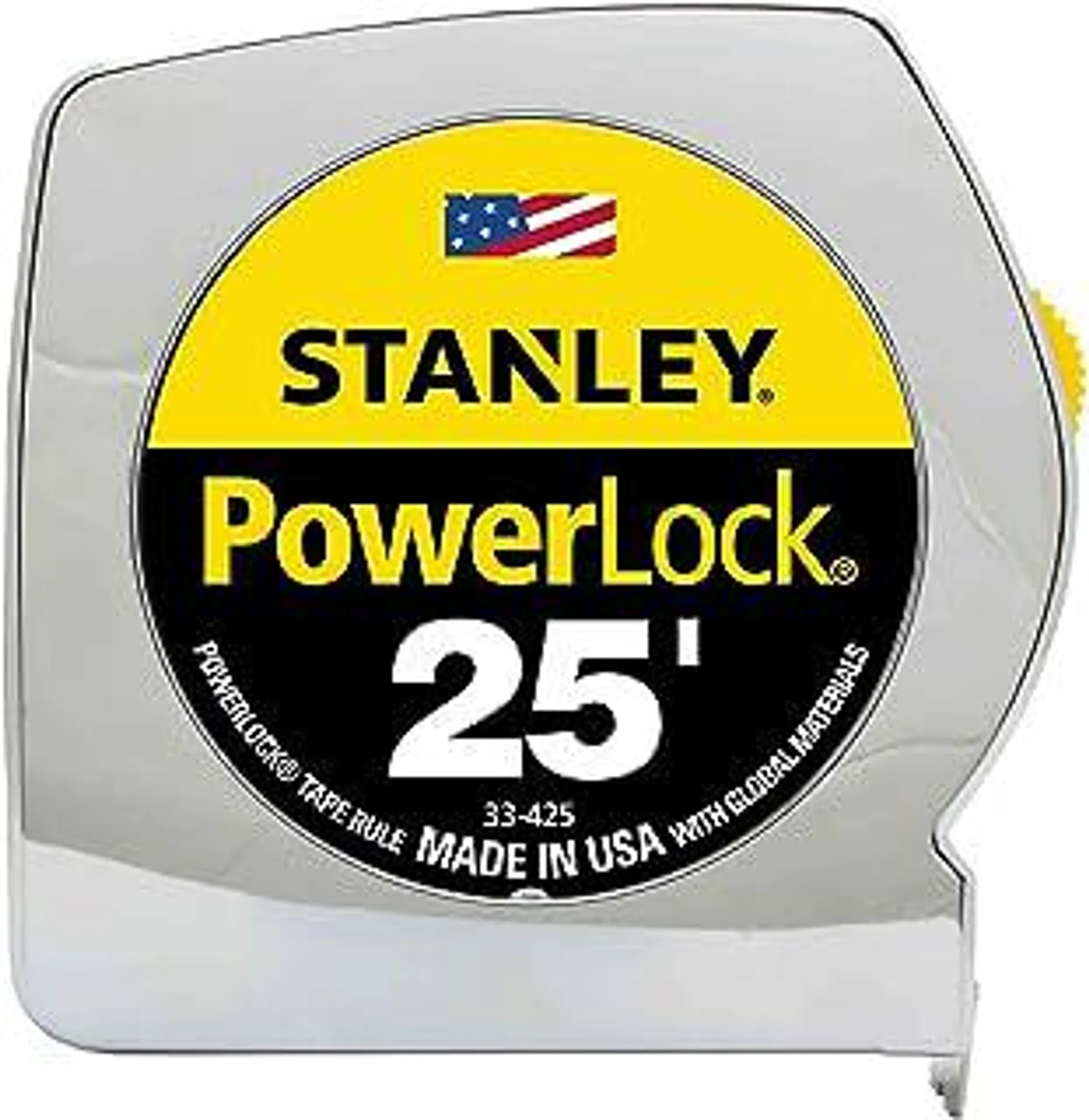 Stanley 33425 Powerlock II Power Return Rule, 1-Inch x 25ft, Chrome/Yellow