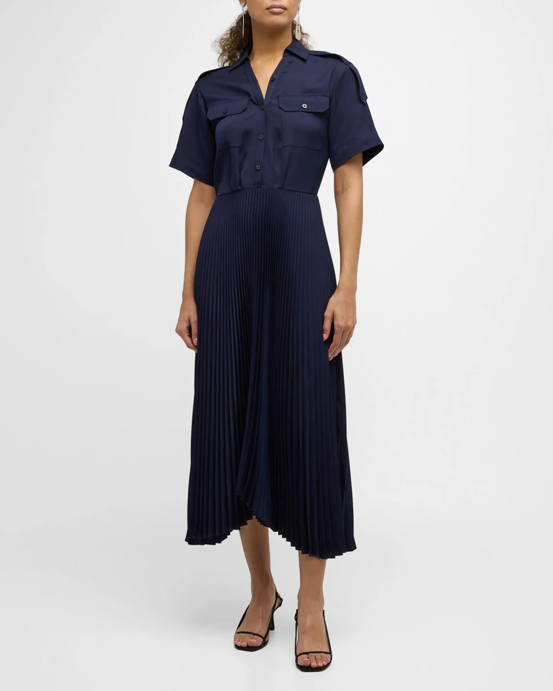 Liam Short-Sleeve A-Line Midi Dress