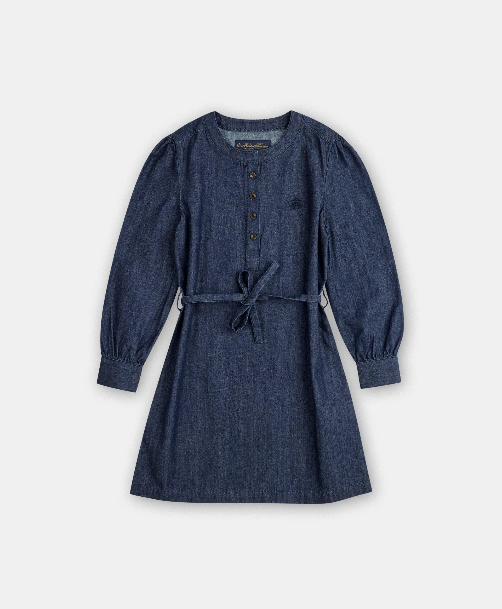 Girls Cotton Denim Belted Shift Dress