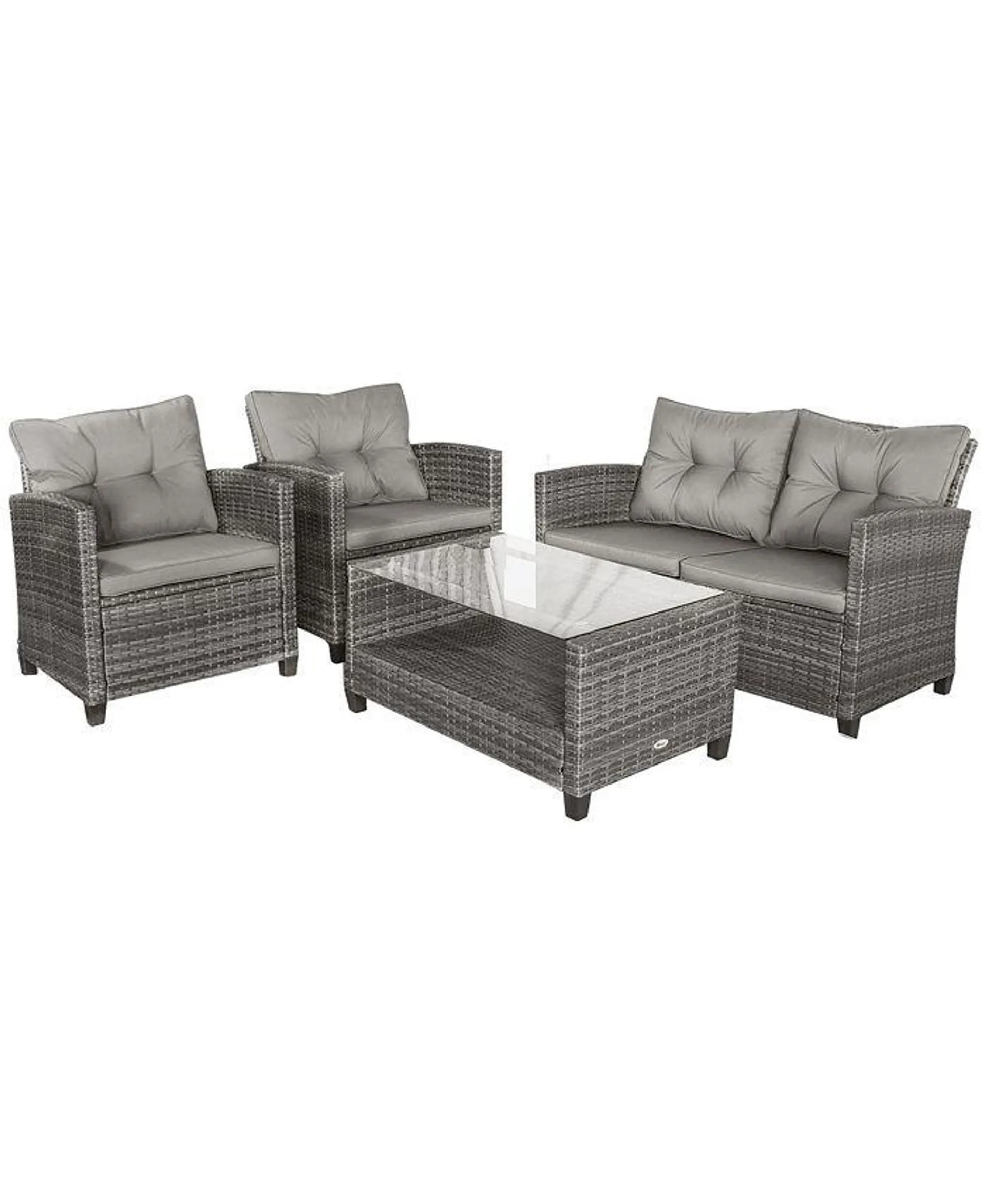 4 Pieces Patio Furniture Sets Rattan Wicker Chair w/ Table Outdoor Conversation Set with Cushion for Backyard Porch Garden Poolside and Deck, Onyx