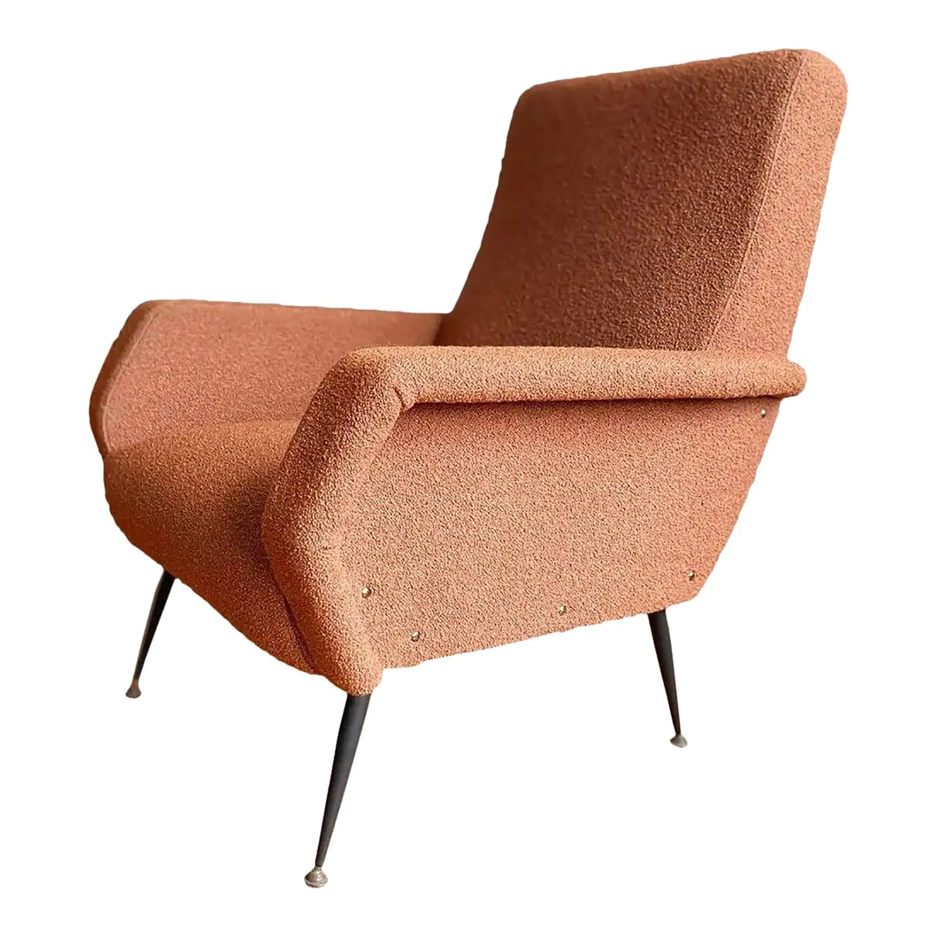 Vintage Italian Lounge Chair by Giuseppe Rossi, Newly Upholstered in Dark Orange Boucle 1950s