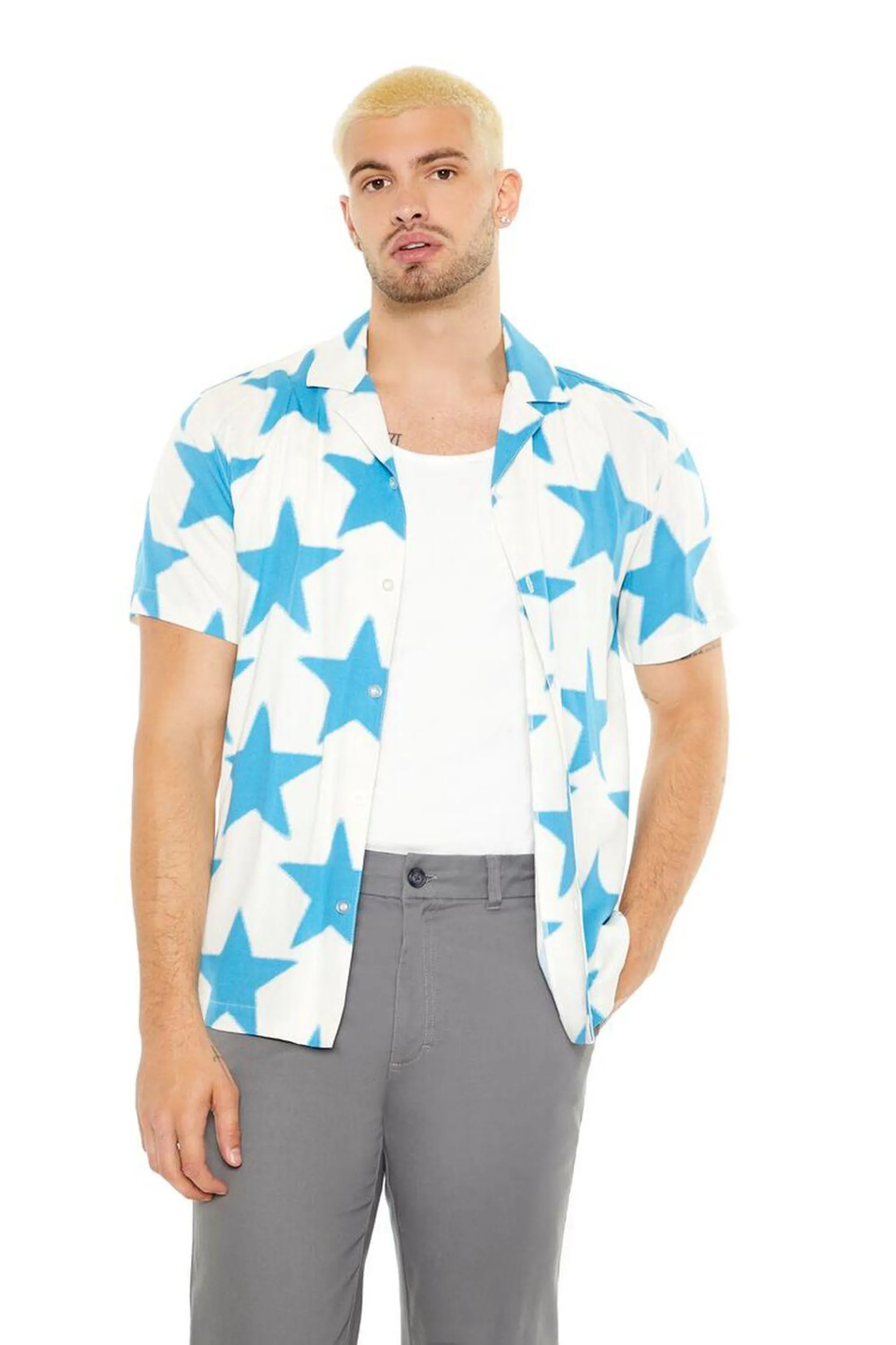 Star Print Button-Up Shirt