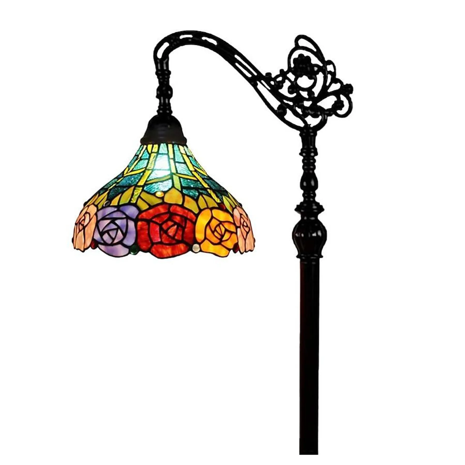 Amora Lighting Tiffany Stained Glass Roses Reading Floor Lamp 62-in Tall - Handcrafted with 291 Glass Pieces and 21 Glass Jewels