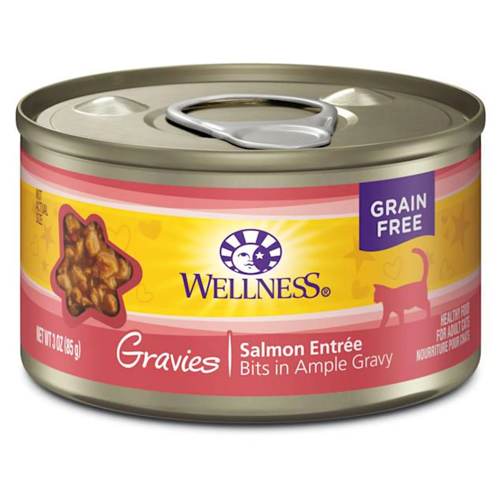 Wellness Complete Health Natural Canned Grain Free Gravies Salmon Dinner Wet Cat Food, 3 oz., Case of 12